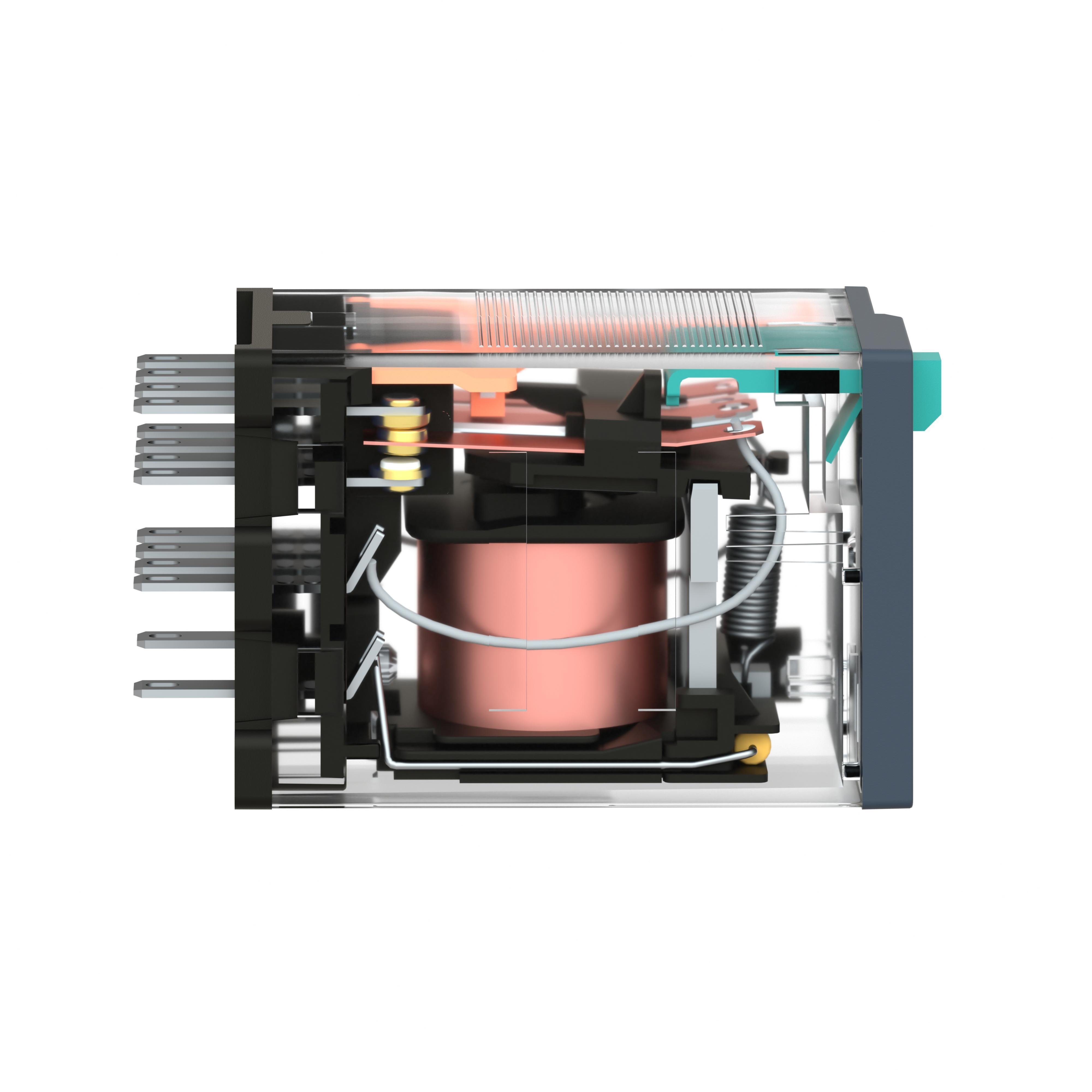 Picture of RXM4GB2BD - miniature plug in relay, Harmony Electromechanical Relays, 3A, 4CO, with LED, lockable test but to n, 24V DC