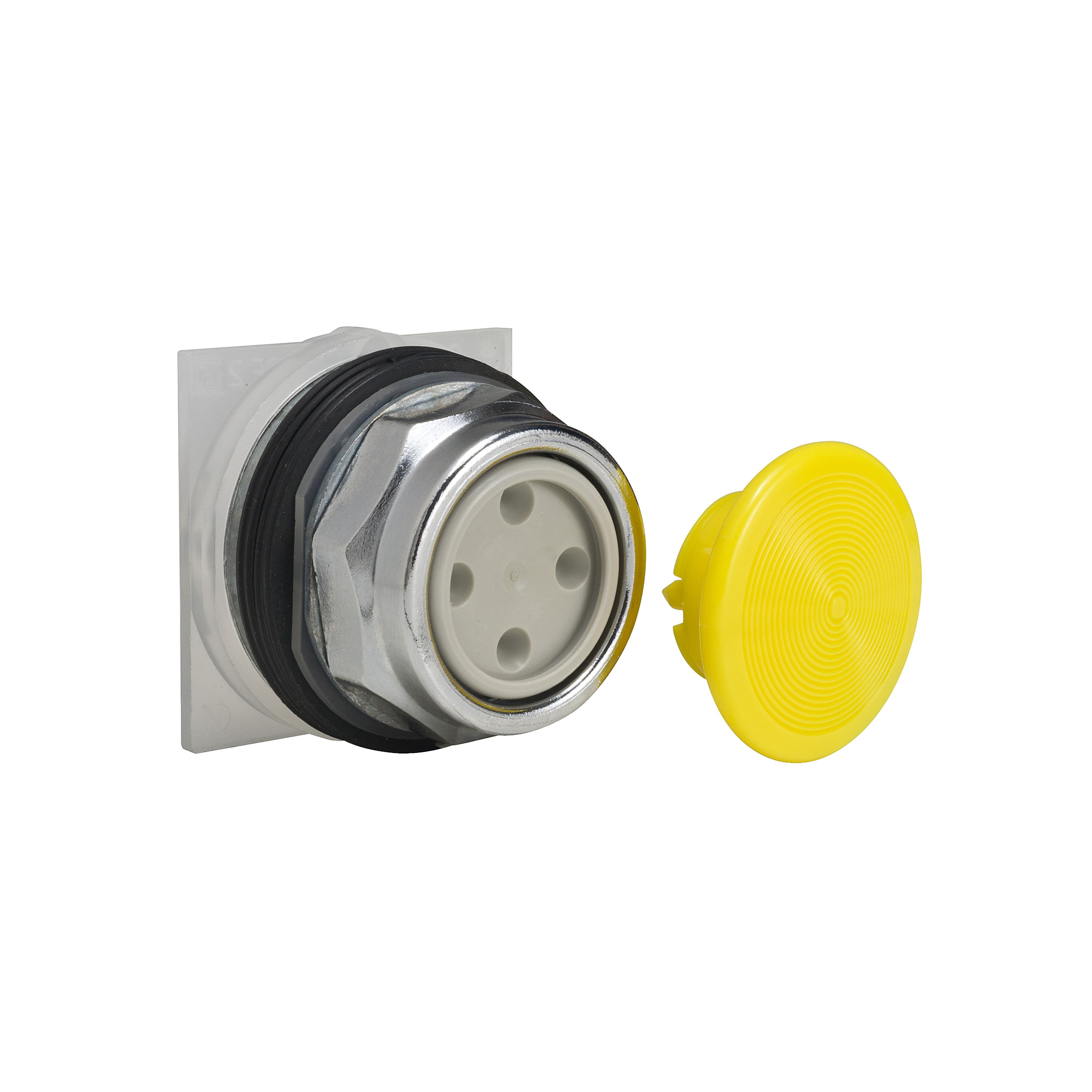 9001KR4Y - Push-button head, Harmony 9001K, metal, snap-in plastic mushroom 35mm, yellow, 30mm, spring return