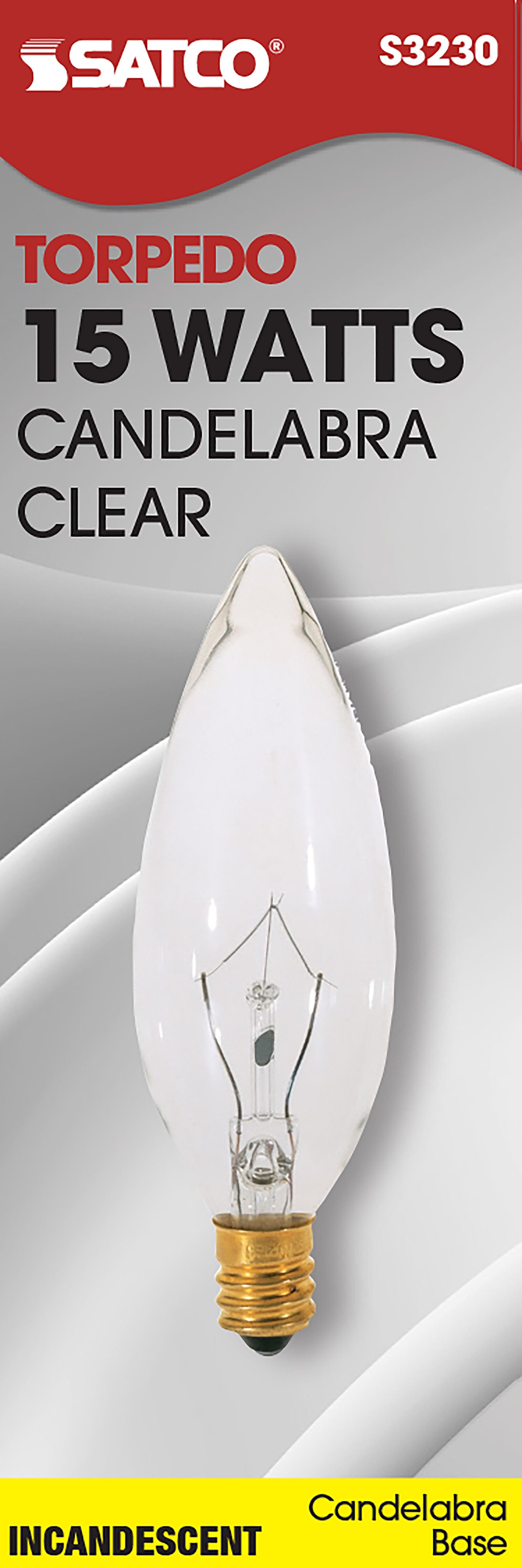 Picture of S3230 - 15 Watt BA9 1/2 Incandescent - Clear - 1500 Average rated hours - 105 Lumens - Candelabra base - 120 Volt