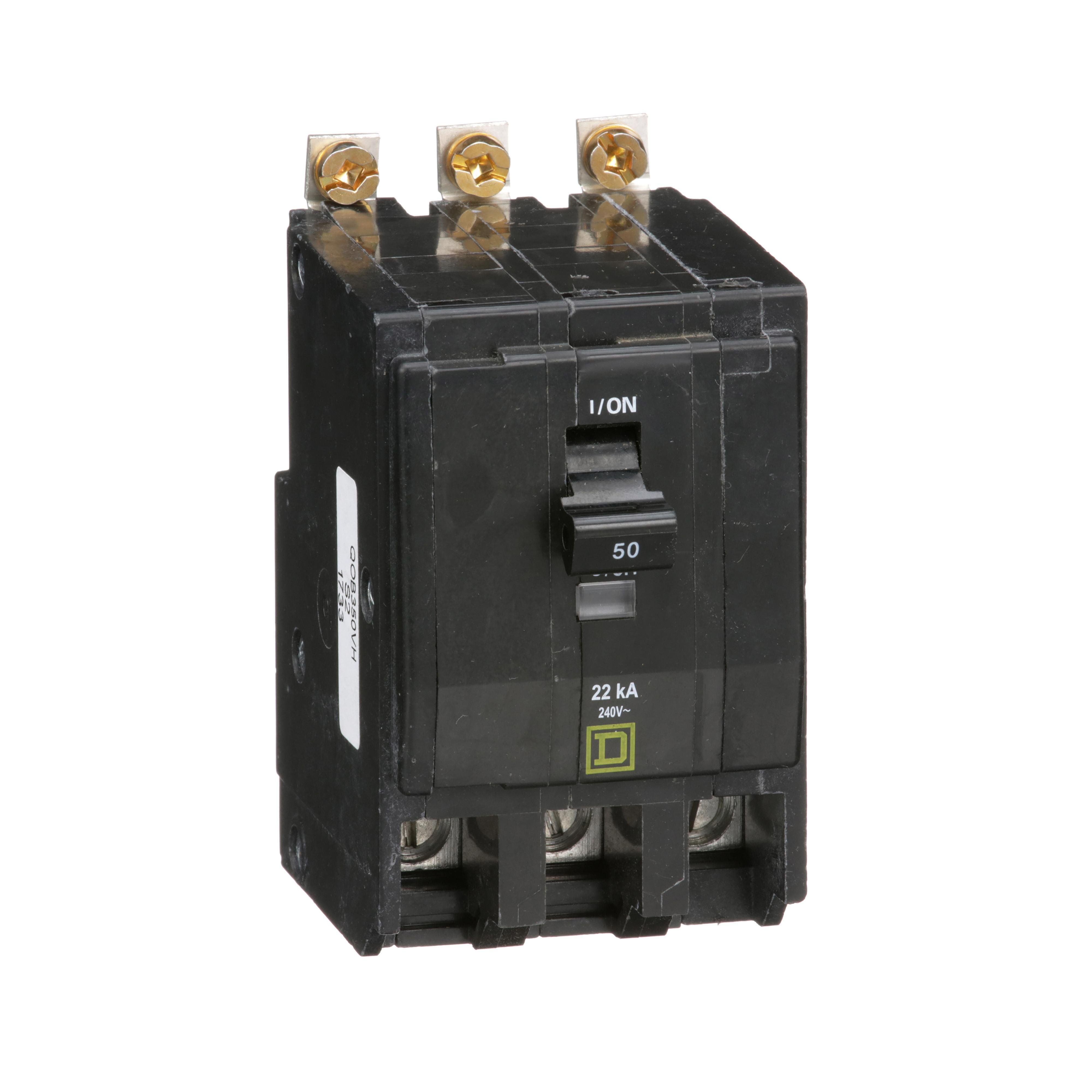 QOB350VH - Mini circuit breaker, QO, 50A, 3 pole, 120/240VAC, 22kA, bolt on