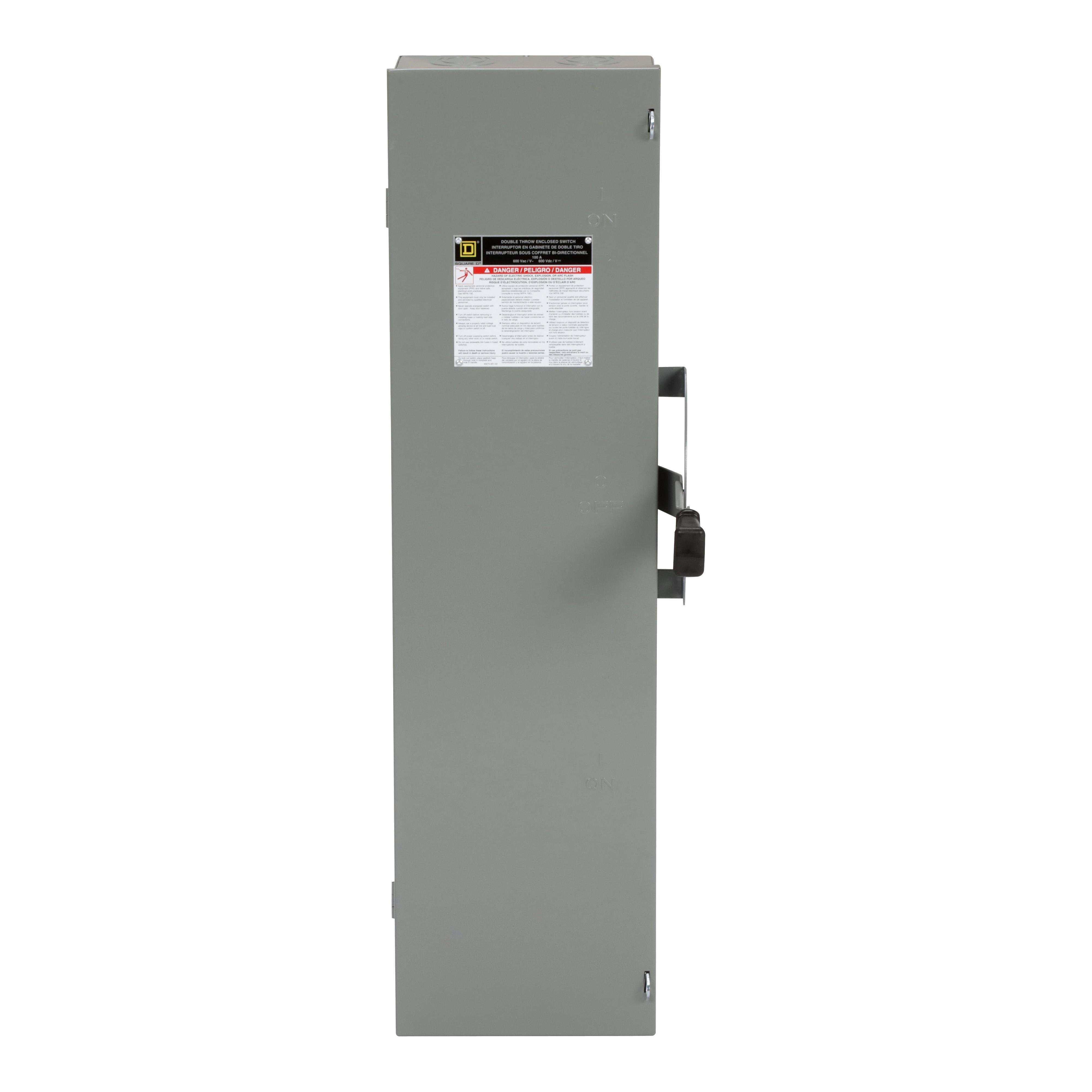 DT363 - Safety switch, double throw, fusible, 3 pole, 3 wire, 600VAC, 600VDC, 100A, Type 1