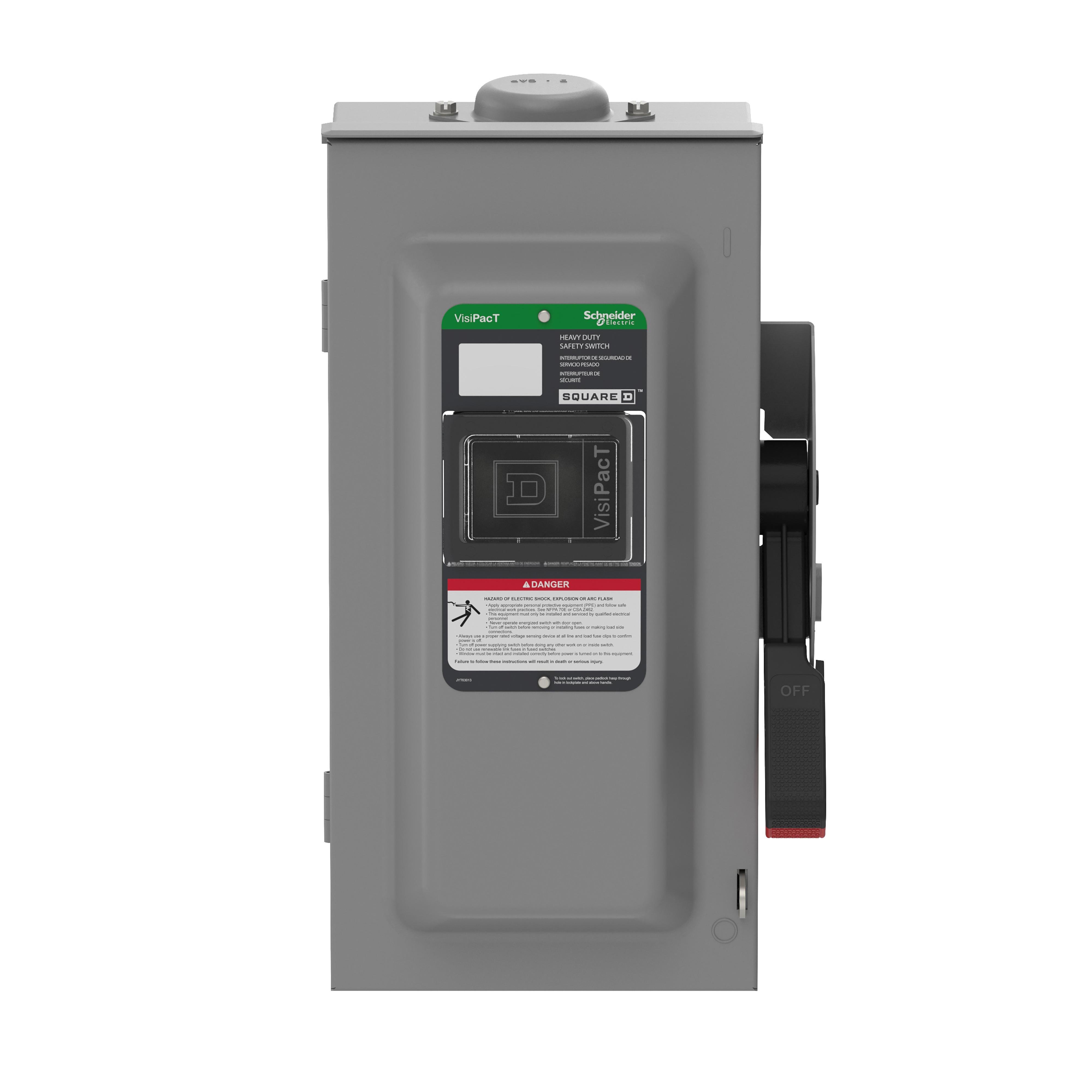 VHU362NRB - Safety switch, VisiPacT, heavy duty, unfused, viewing window, NEMA 3R, 600V, 60A, 3 pole, neutral installed