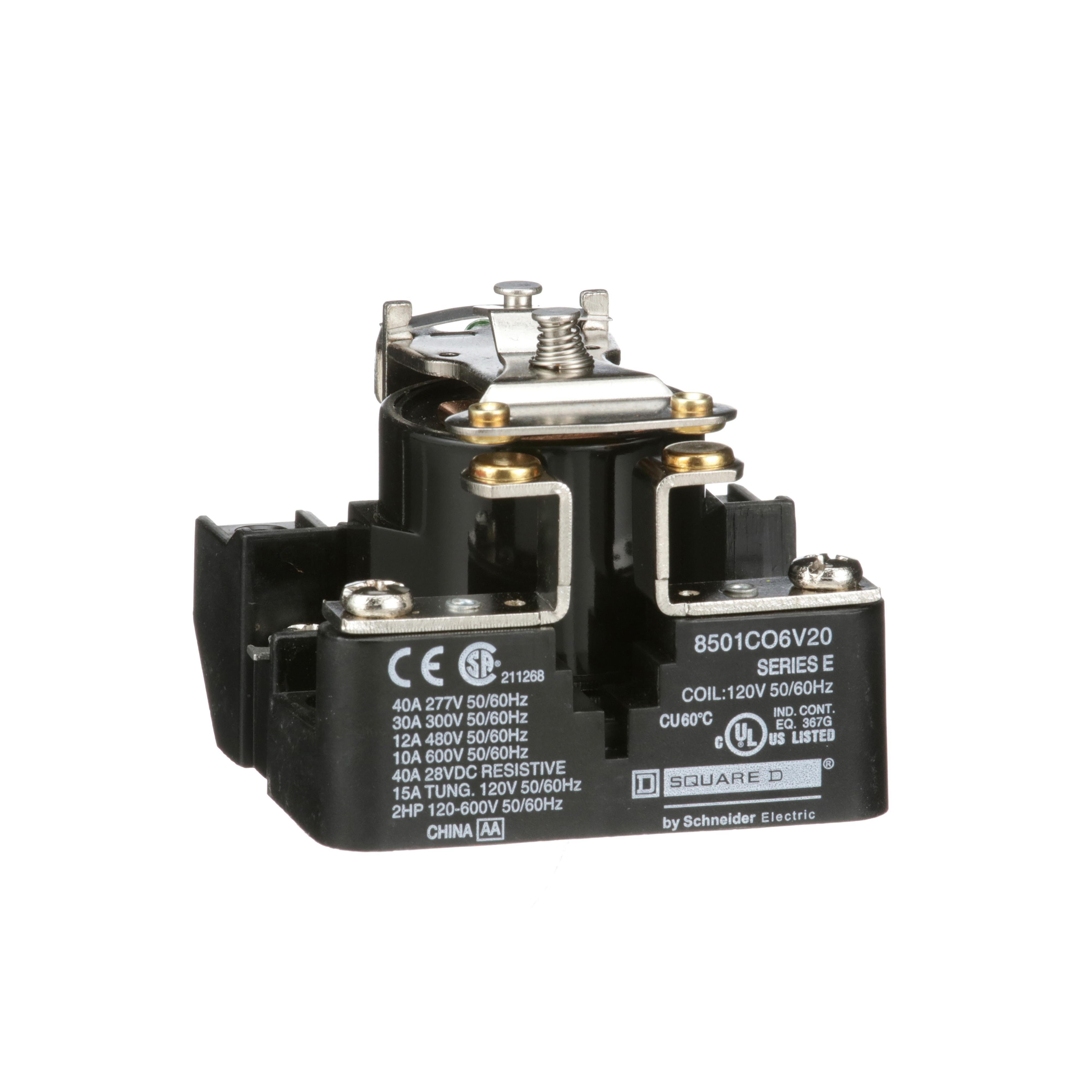 Picture of 8501CO6V20 - Power Relay, Type C, 2.0 HP, 30A resistive at 300 VAC, SPST, 1 normally open contact, 120 VAC coil