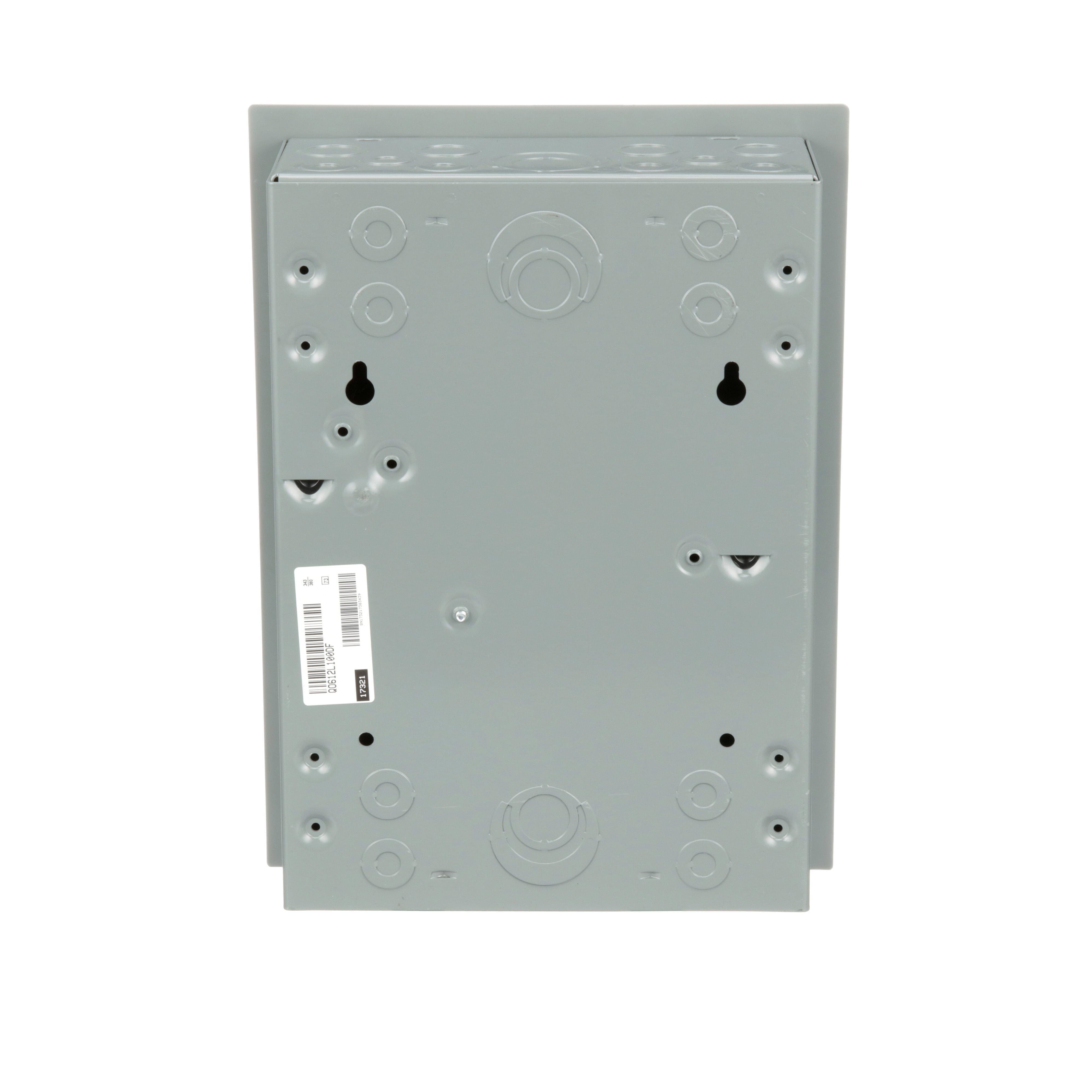 Picture of QO612L100DF - Load center, QO, 1 phase, 6 spaces, 12 circuits, 100A fixed main lugs, NEMA1, door flush cover