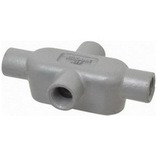 X37 - OZ-Gedney Type X Conduit Body, 1 IN Hub, Form: 7, Length: 7-1/4 IN, 3-7/8 IN Width, 2-1/4 IN Height, Iron, Finish: Zinc Electroplated With Aluminum Enamel, Gray, Connection: Tapered FNPT, 3 (4 AWG) Conductors, 15 CU-IN Volume, Third Party Certificat