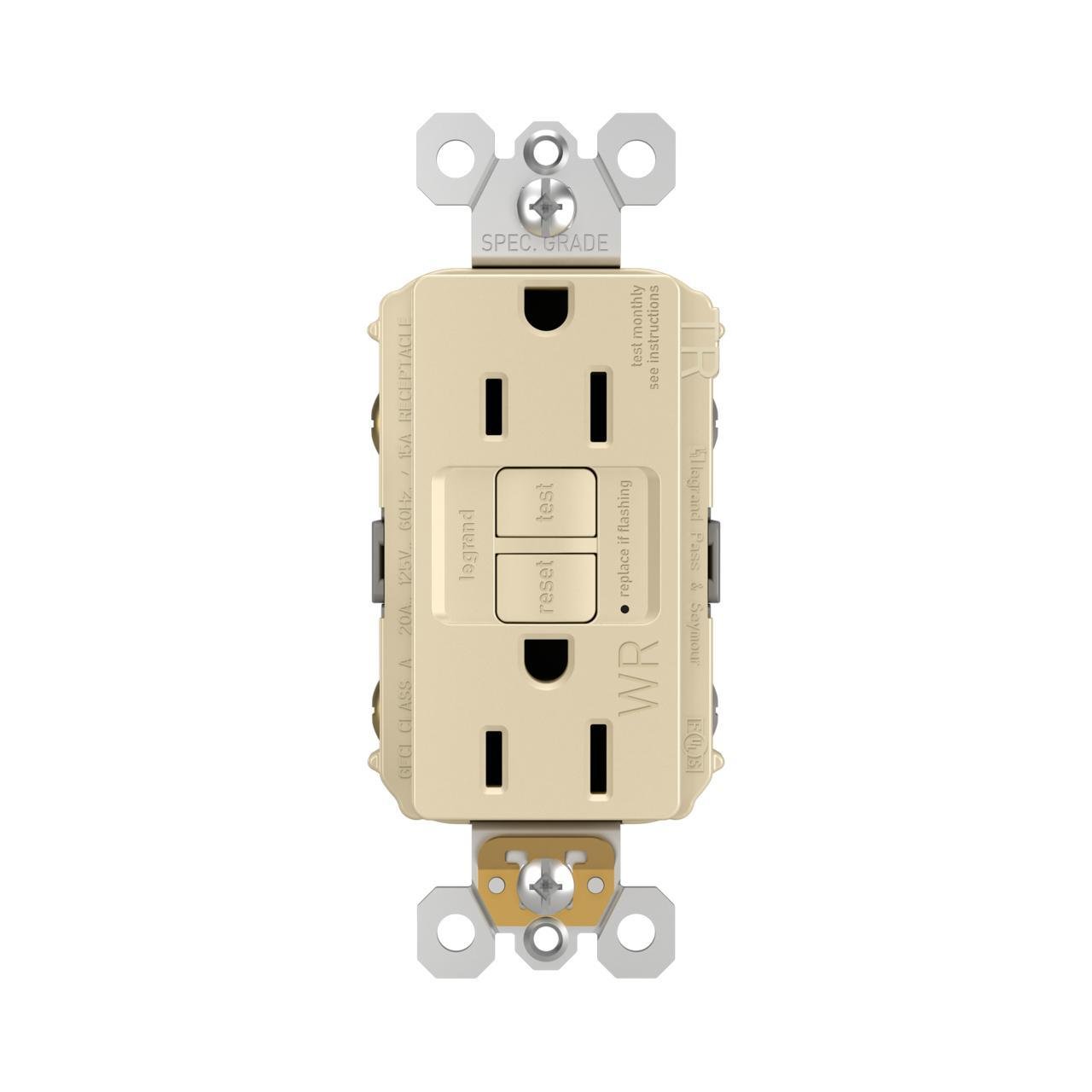 Picture of 1597-TRWRI - radiant® Tamper-Resistant Weather-Resistant 15A Duplex Self-Test GFCI Receptacles with SafeLock® Protection, Ivory