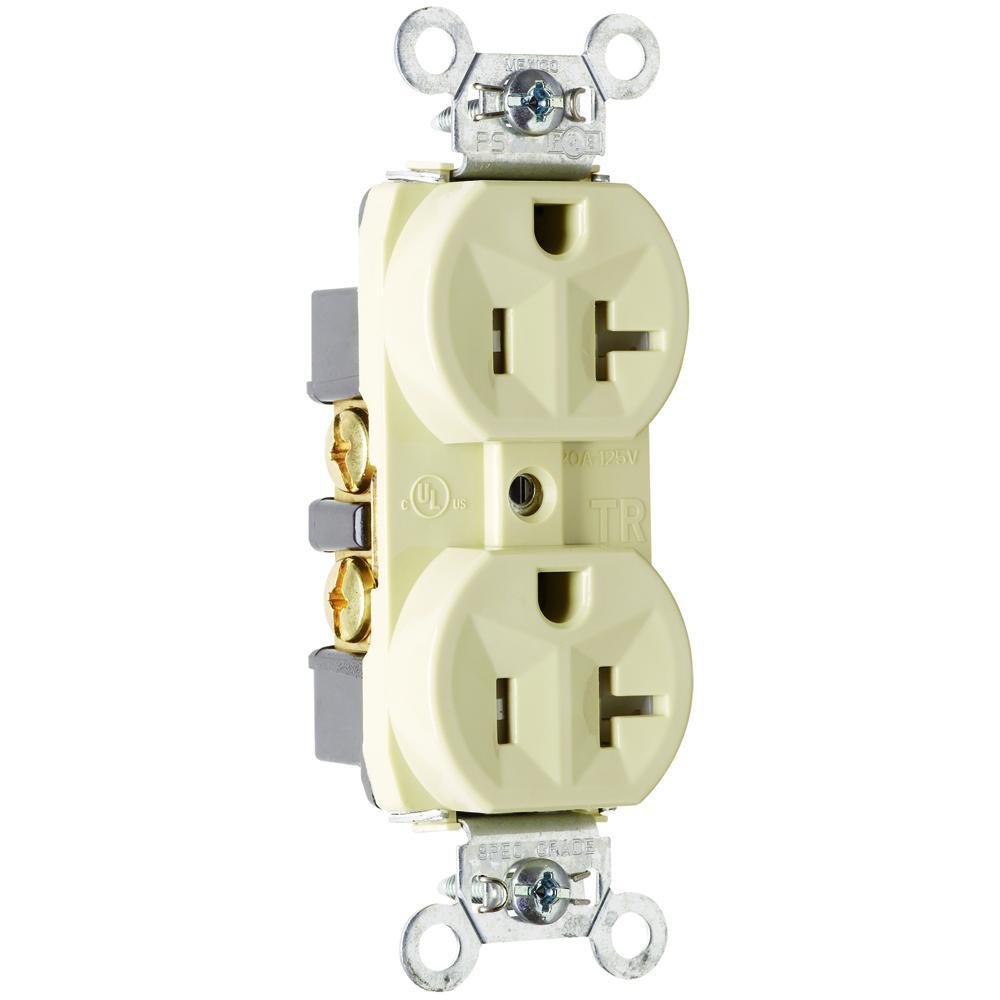 TR5362-I - 20A 125V Construction Spec-Grade Tamper-Resistant Duplex Receptacle, Back and Side Wire, Ivory