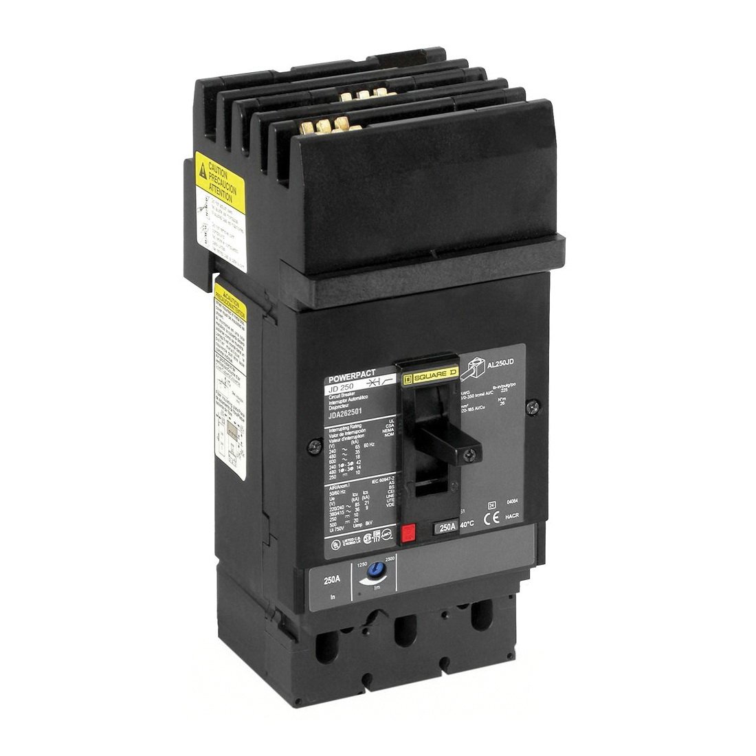 JLA36250 - Circuit breaker, PowerPacT J, 250A, 3 pole, 600VAC, 50kA, I-Line, thermal magnetic, 80%, ABC