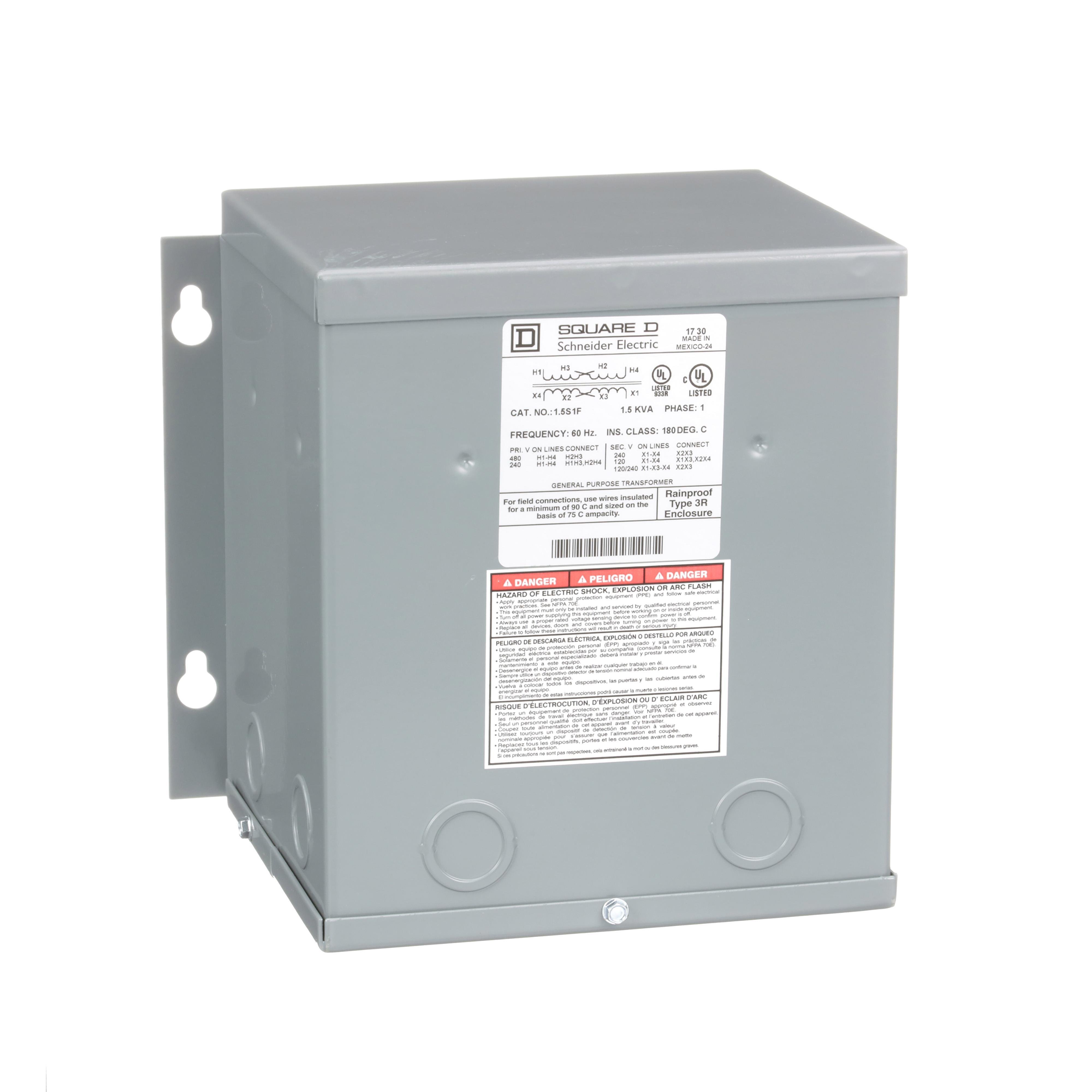 Picture of 1.5S1F - Transformer, dry type, encapsulated, 1.5kVA, 1 phase, 240x480V primary, 120/240V secondary, 8A, 115C rise [TAA]