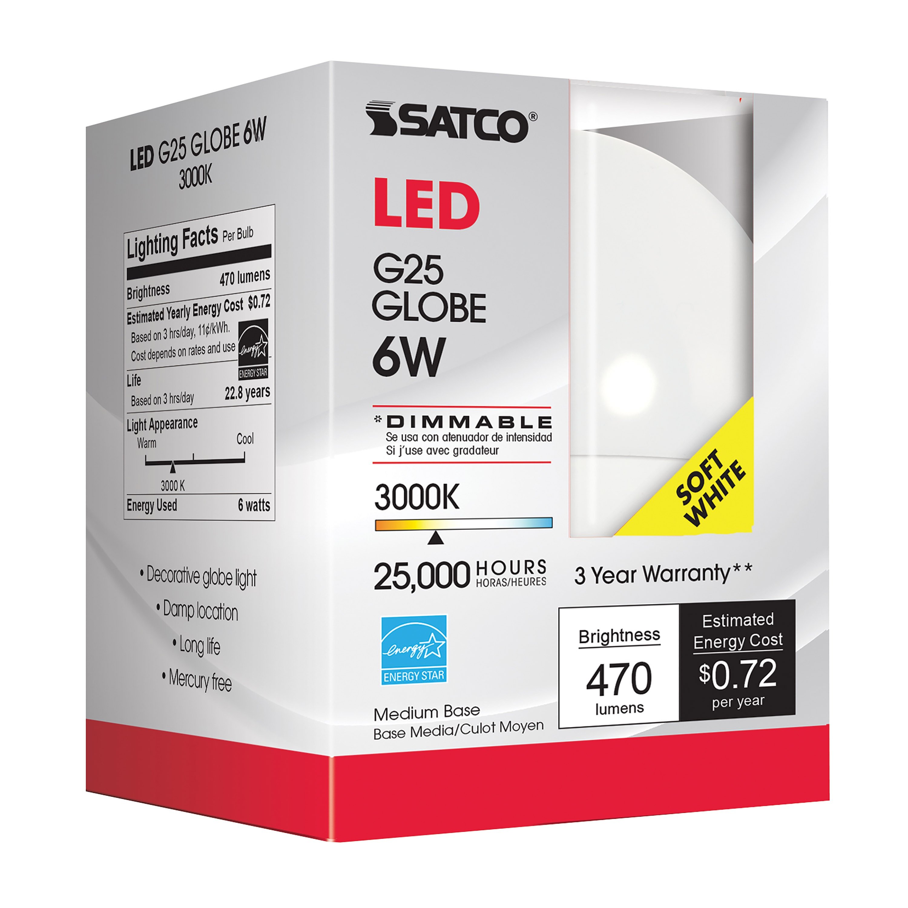 Picture of S9201 - 6 Watt - G25 Globe LED - 3000K - Medium base - 120 Volt