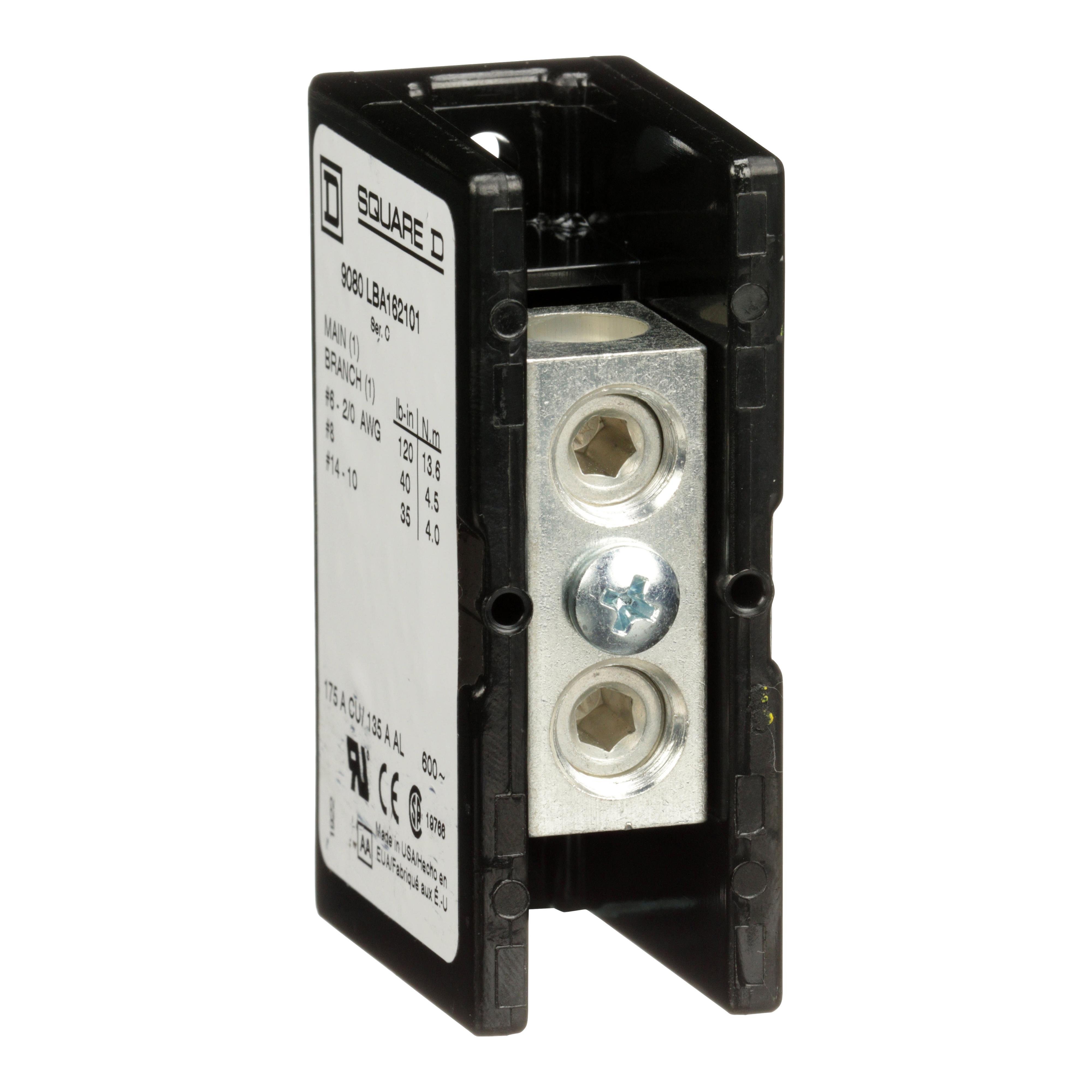 9080LBA162101 - Power distribution block, Linergy, 1 pole, 1 line, 1 load, 175A Cu, 135A Al, 600V