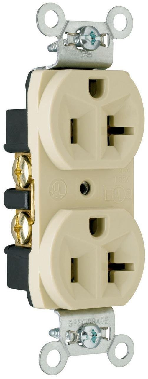 CRB5362-I - 20A 125V Commercial Spec-Grade Duplex Receptacle, Back and Side Wire, Ivory