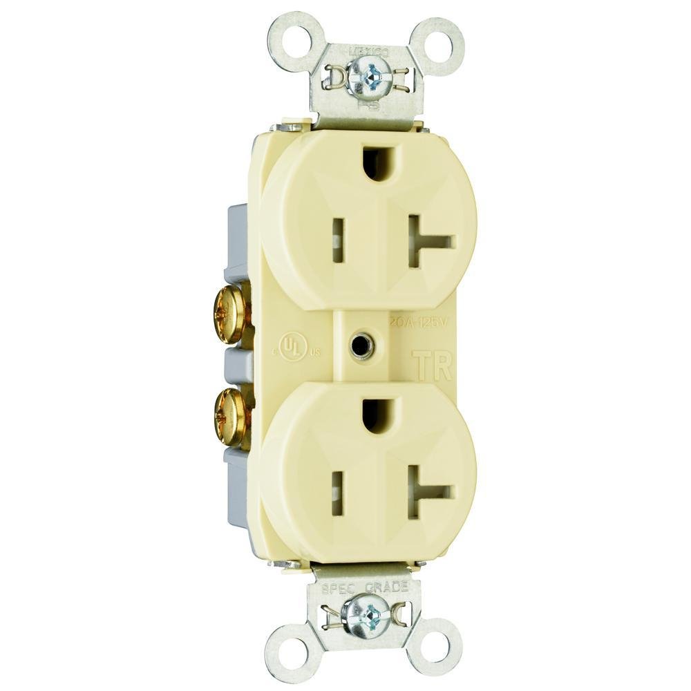 TR20-I - 20A 125V Commercial Grade Tamper-Resistant Duplex Receptacle, Ivory