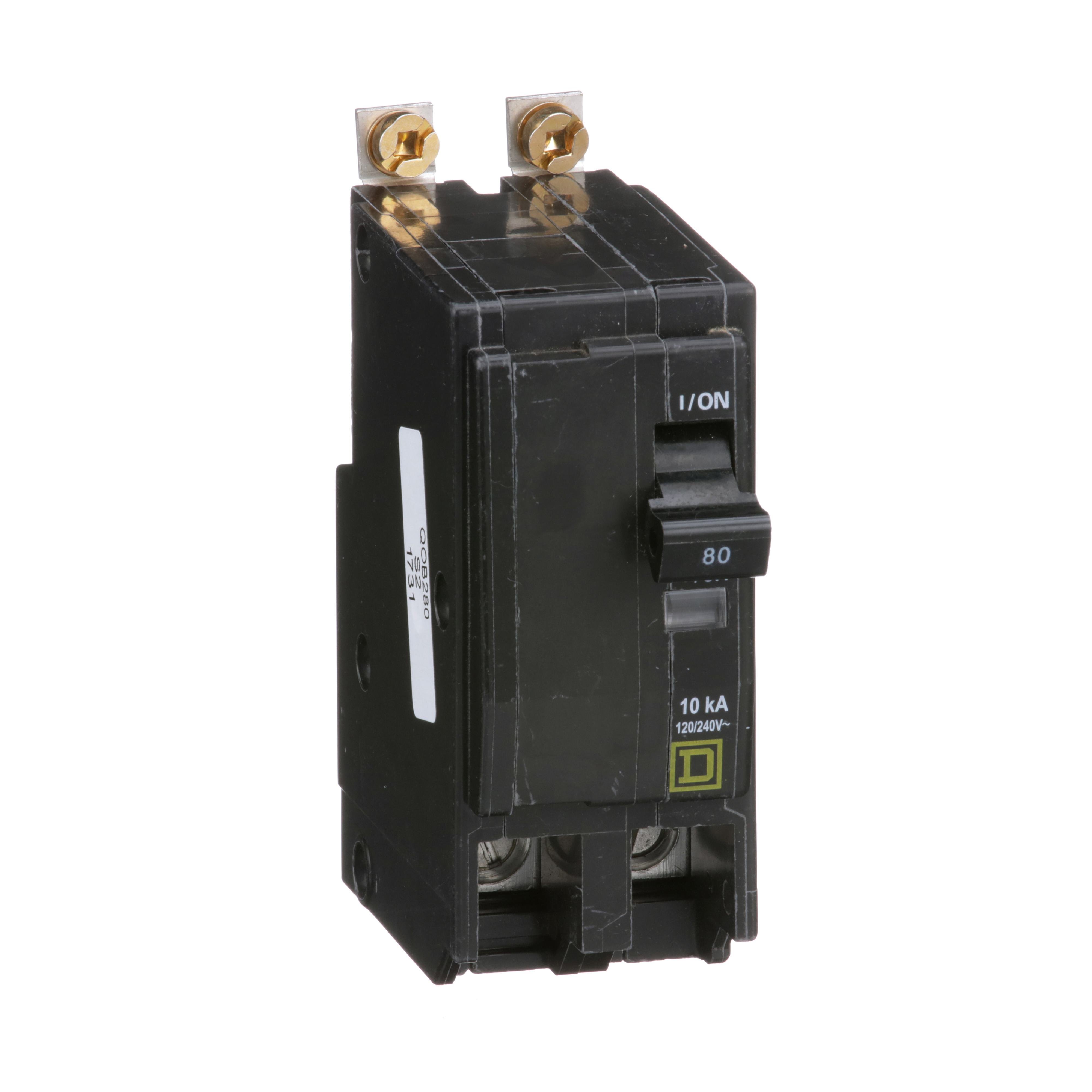 QOB280 - Mini circuit breaker, QO, 80A, 2 pole, 120/240VAC, 10kA, bolt on