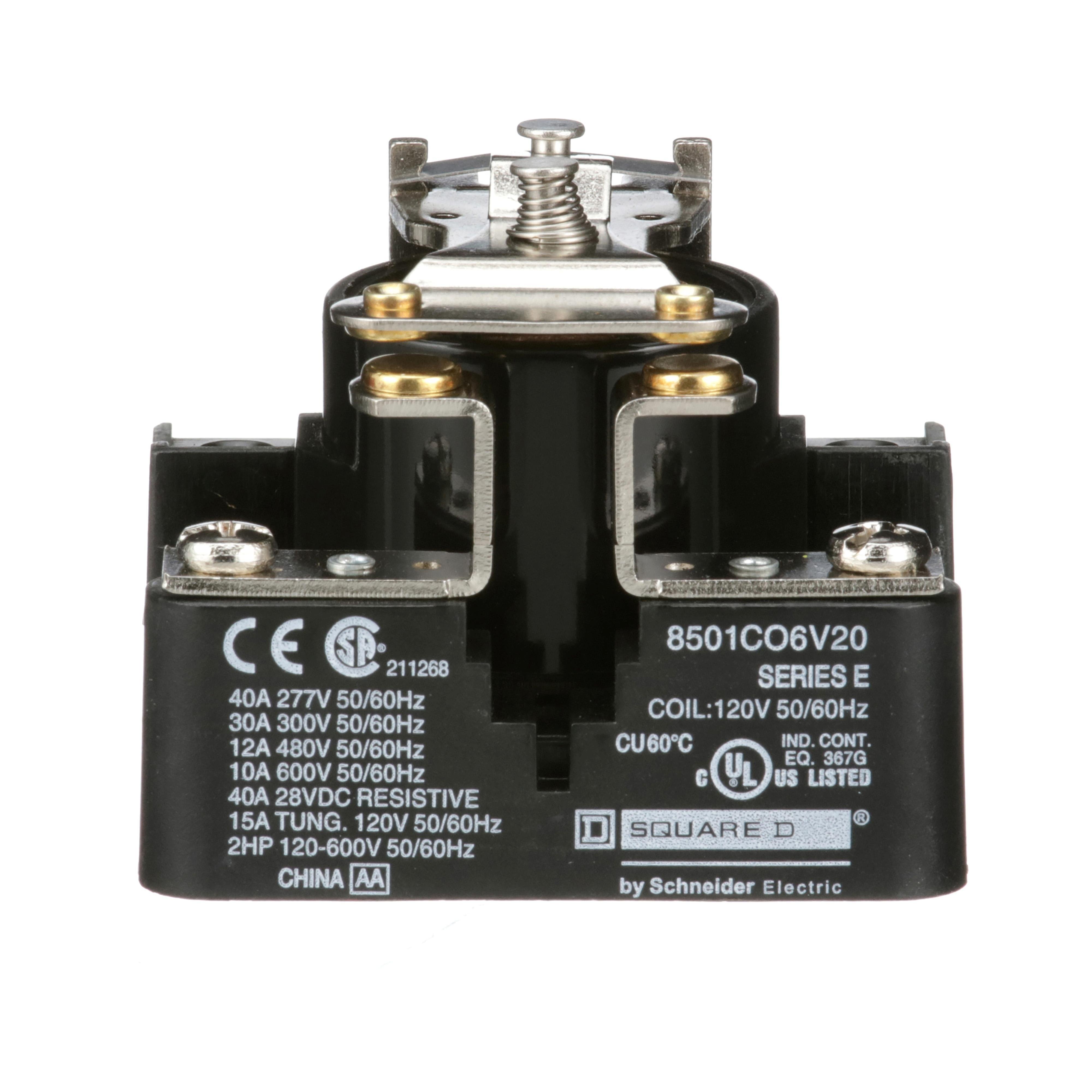 8501CO6V20 - Power Relay, Type C, 2.0 HP, 30A resistive at 300 VAC, SPST, 1 normally open contact, 120 VAC coil