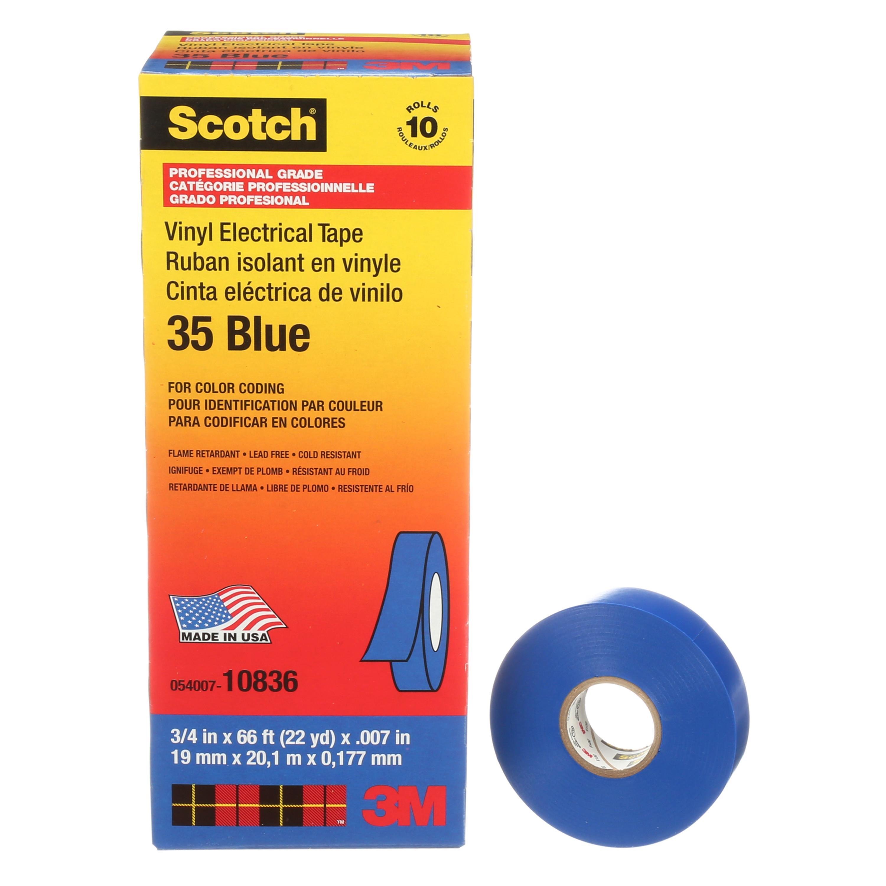 35-BLUE-3/4X66FT - Scotch Vinyl Electrical Color Coding Tape 35-Blue-3/4, 3/4 in x 66 ft (19 mm x 20,1 m), 100 per case