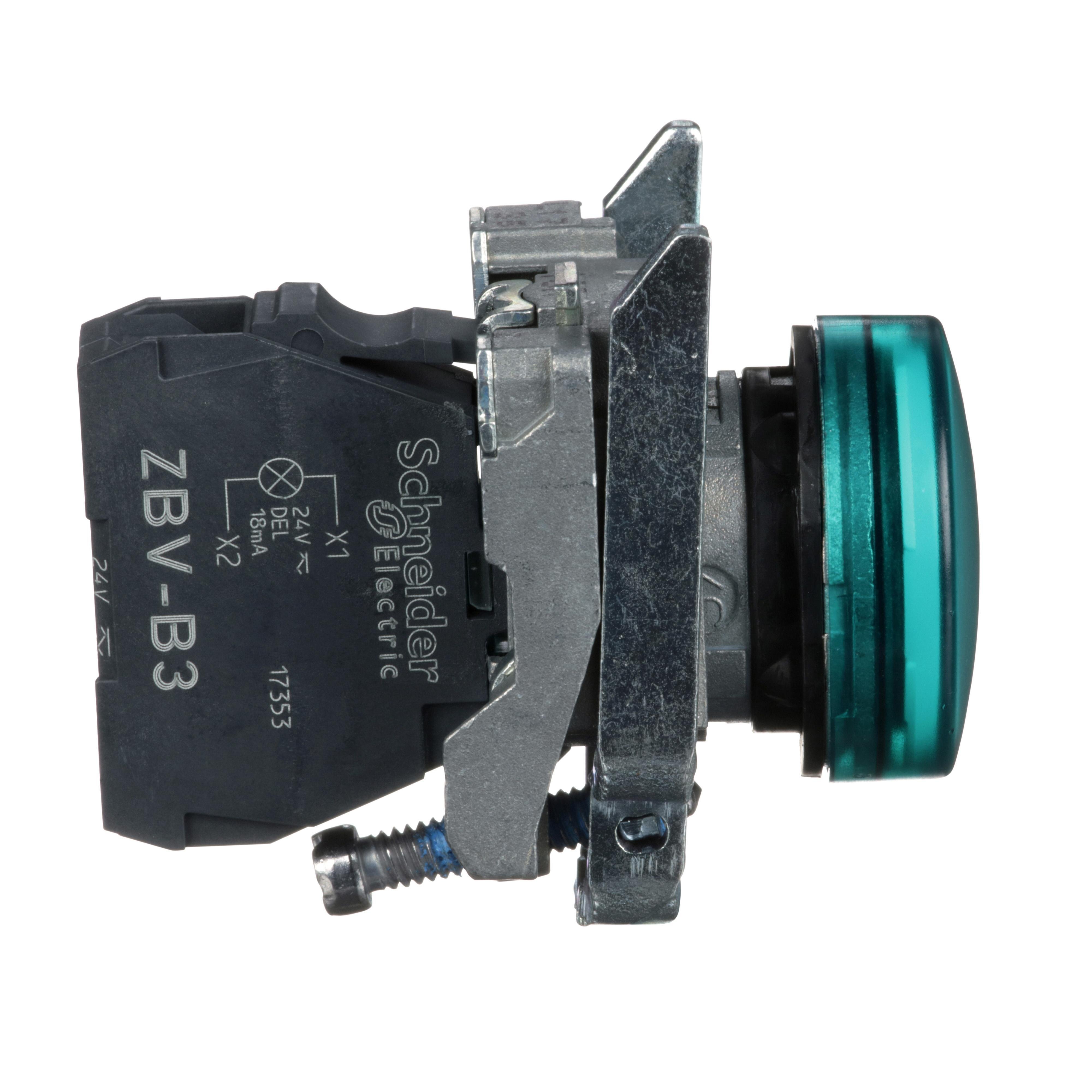 Picture of XB4BVB3 - Pilot light, Harmony XB4,metal, green, 22mm, universal LED, plain lens, 24V AC DC