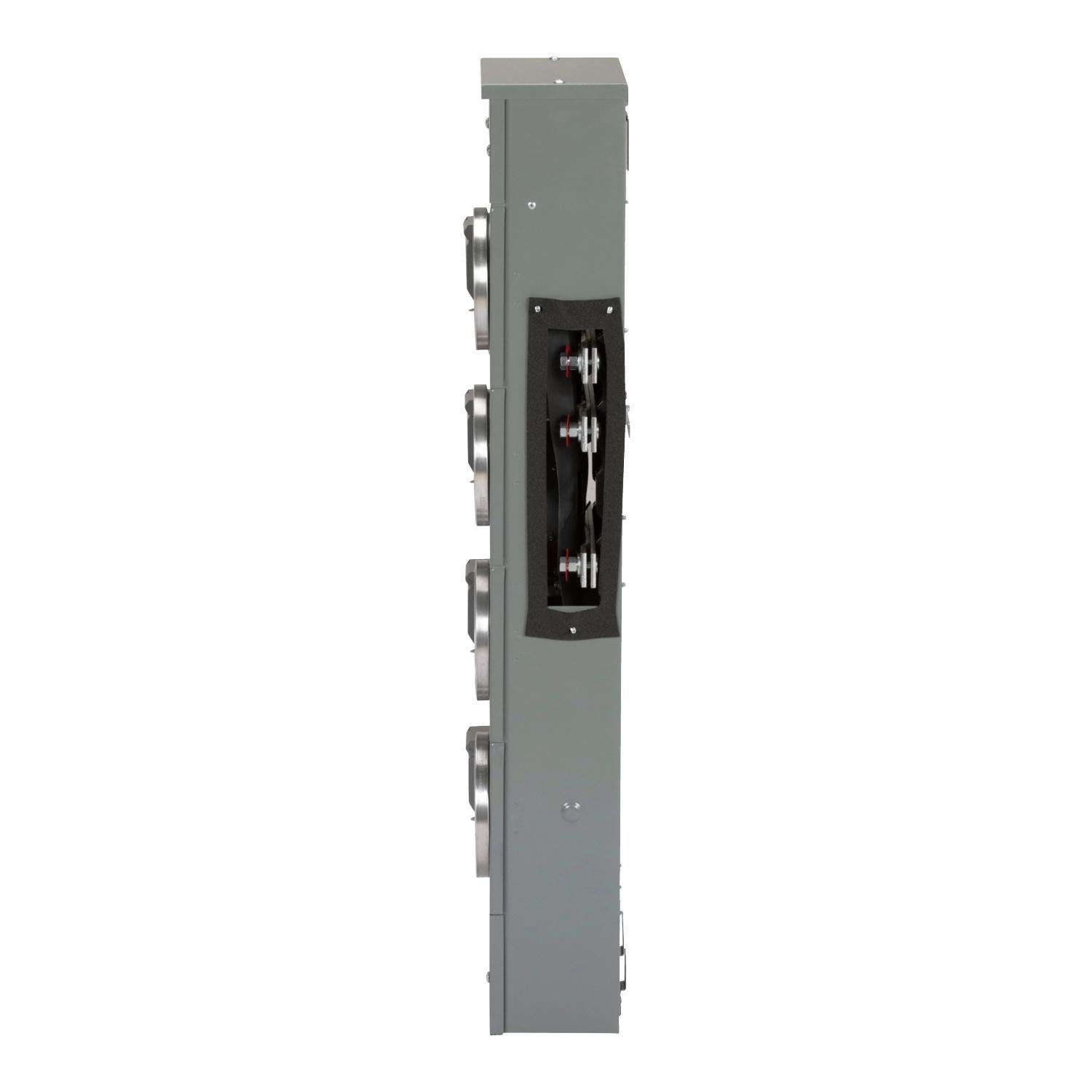 Picture of EZM114125 - Branch unit, EZ Meter-Pak, 125A, 4 x 4 jaw sockets, 120/240VAC, no bypass, ringed, 800A Al busbar
