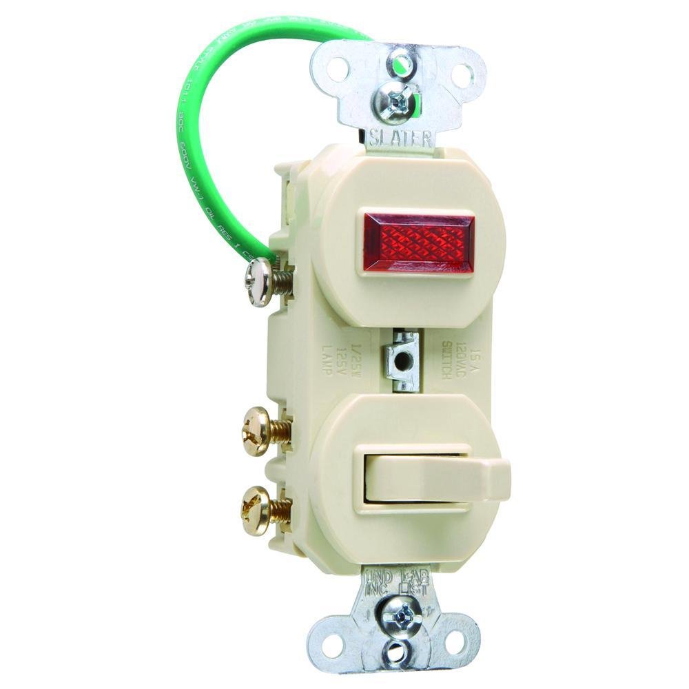 Grounding Three-Way Combination Switch and Pilot Light, Ivory