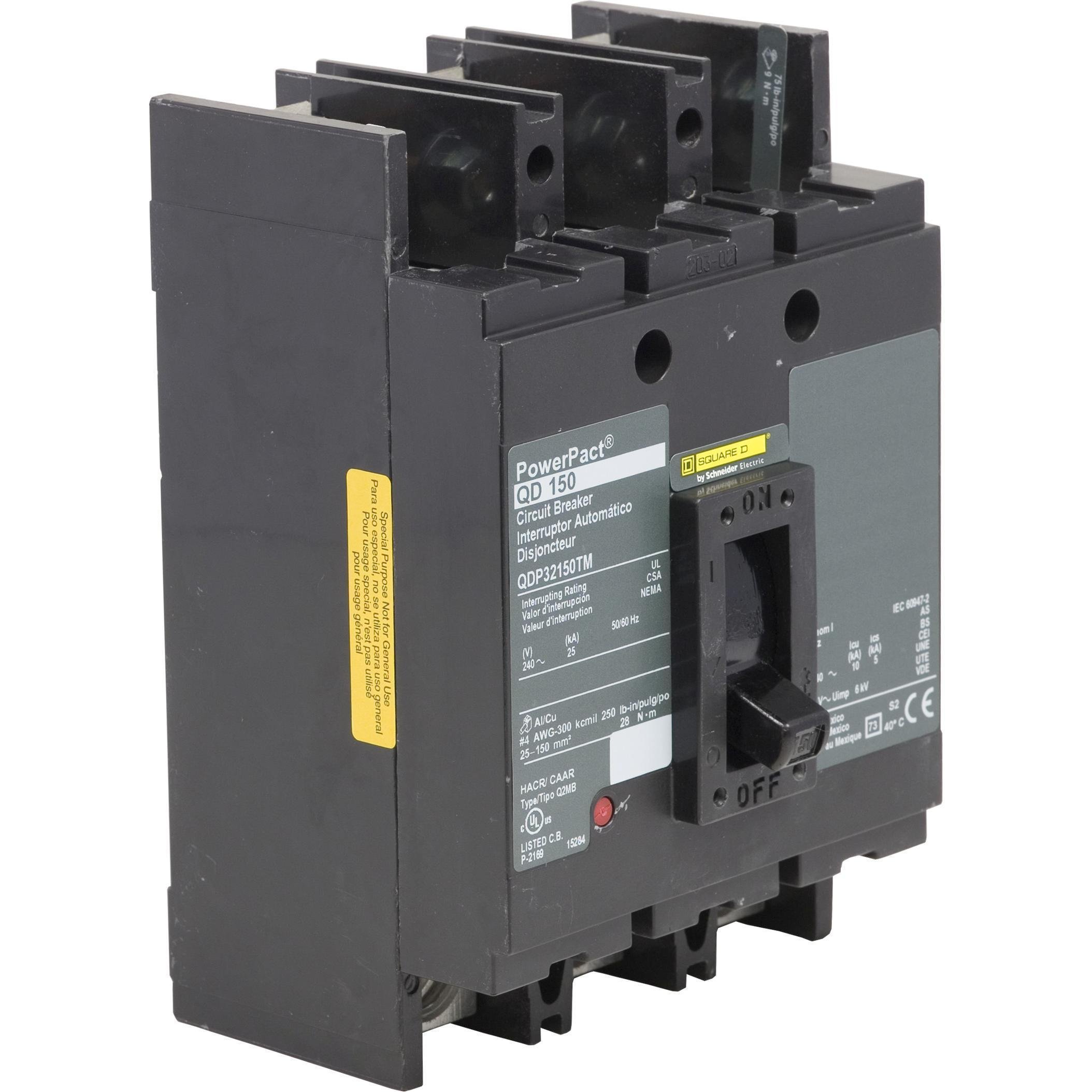 QDP32200TM - Circuit breaker, PowerPacT Q, 200A, 3 pole, 240VAC, 25kA, lugs, thermal magnetic, 80%, bottom of panel