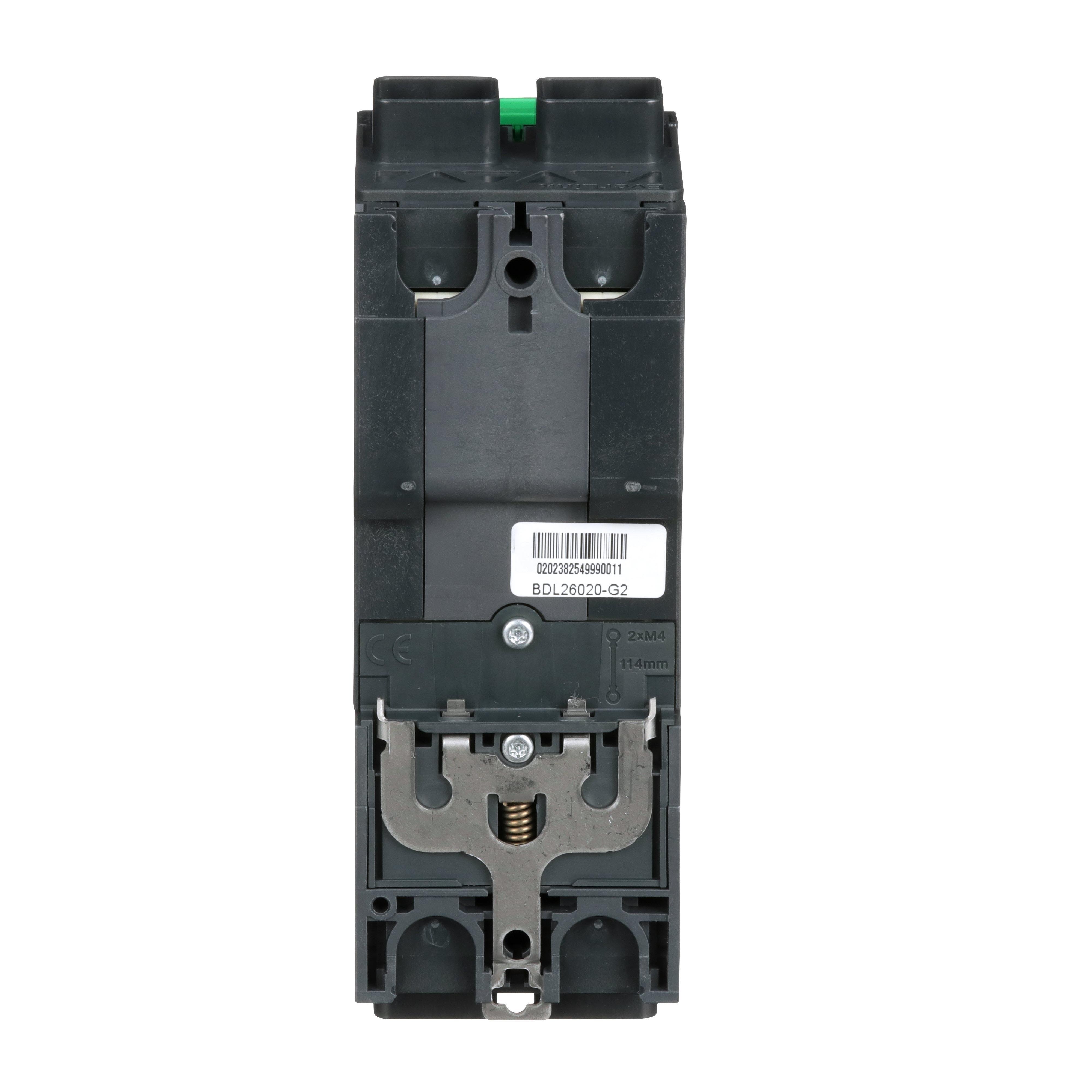 Picture of BDL26020 - Circuit breaker, PowerPacT B, 20A, 2 pole, 600Y/347VAC, 14kA, lugs, thermal magnetic, 80%