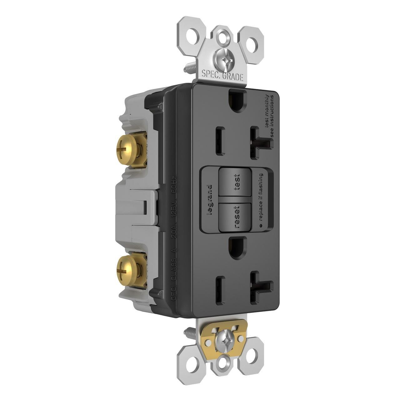 Picture of 2097-BK - radiant® 20A Duplex Self-Test GFCI Receptacles with SafeLock® Protection, Black