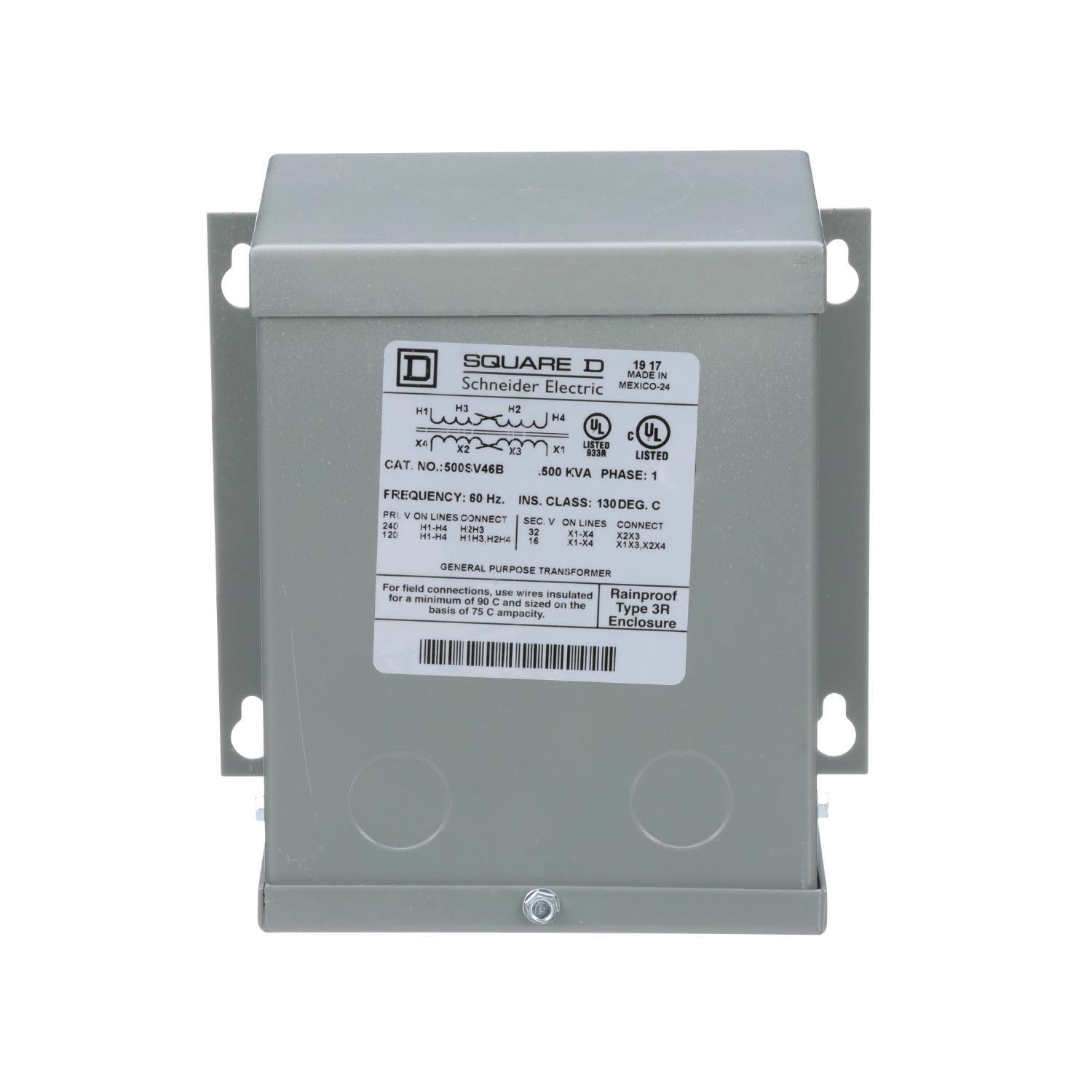 500SV46B - Transformer, buck boost, encapsulated, 0.5kVA, 1 phase, 120x240V primary, 16/32V secondary, NEMA 3R, 80C rise