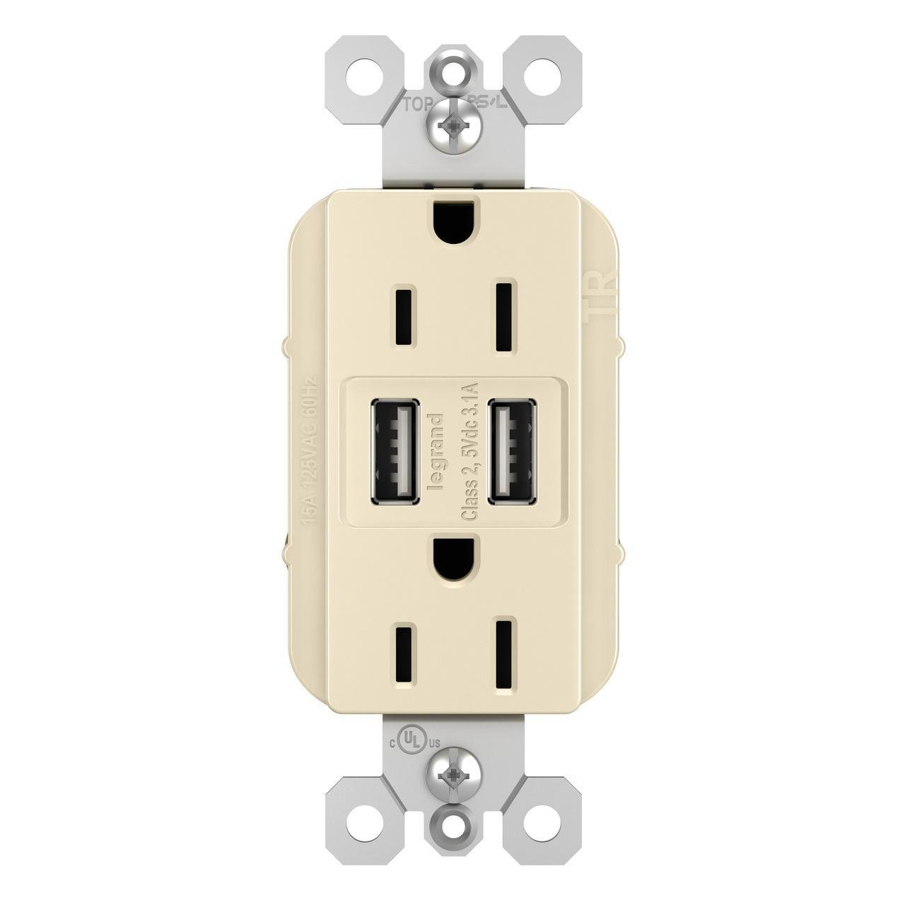 TM826USBLA - radiant® 15A Tamper-Resistant USB Outlet, Light Almond