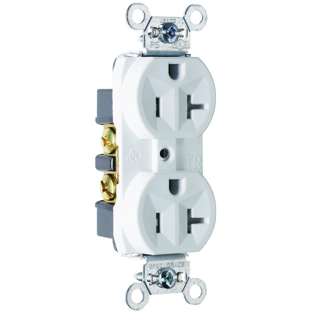 TR5362-W - 20A 125V Construction Spec-Grade Tamper-Resistant Duplex Receptacle, Back and Side Wire, White