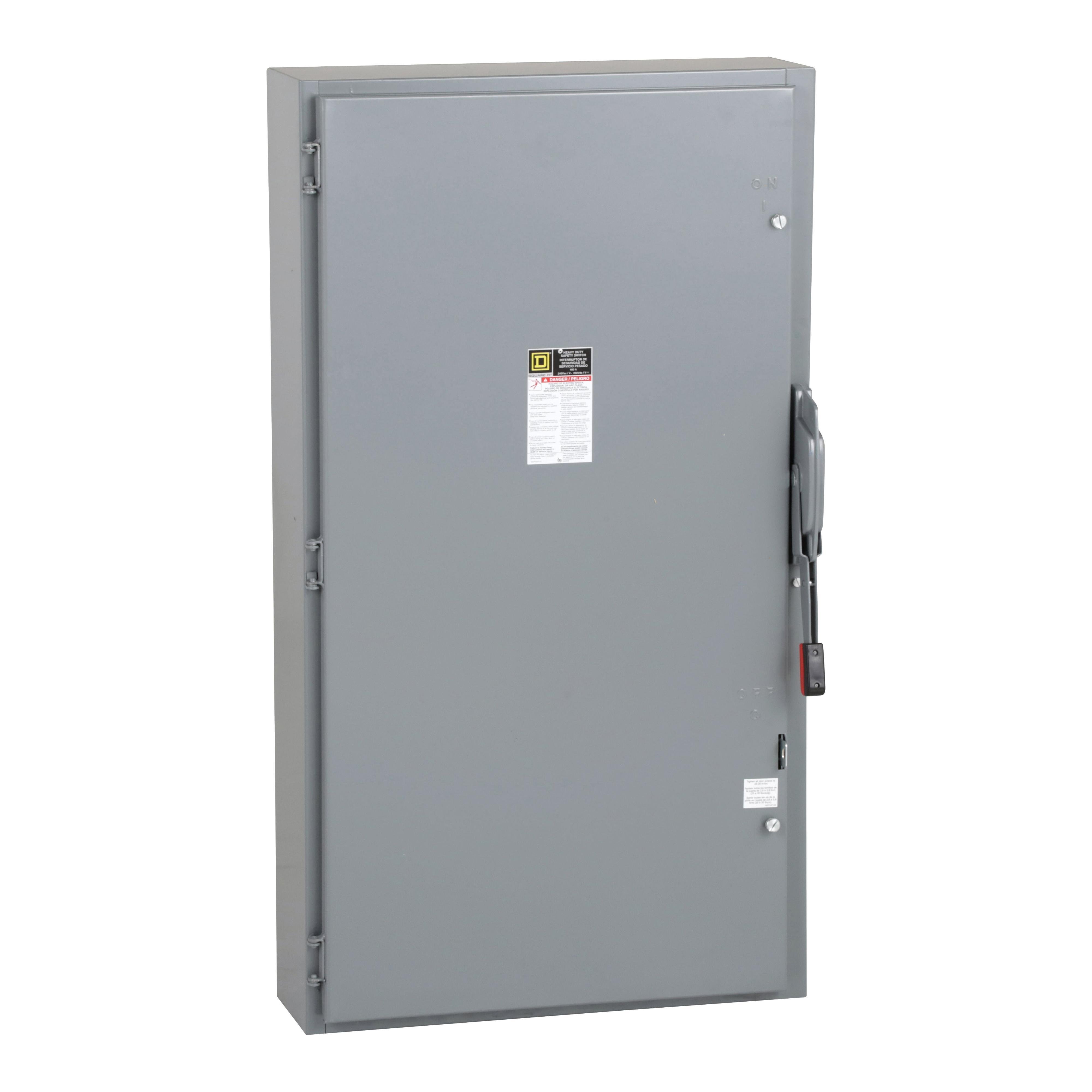 Picture of H225N - Safety switch, heavy duty, fusible, 400A, 2 pole, 125HP, 240VAC, 250VDC, neutral factory installed, NEMA1