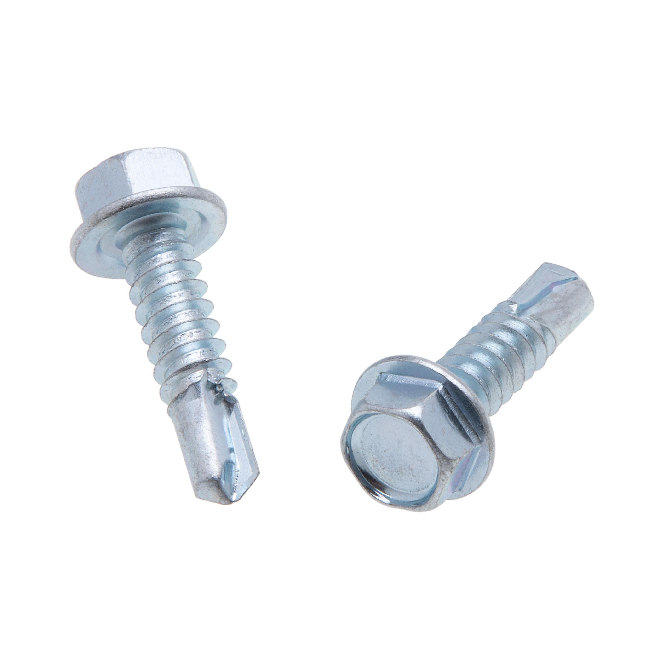 Picture of 14 x 1 in. 3/8 Indented Hex Head Self-Drilling & Tapping Screws with Washer - #3 Drill Point - Steel Zinc - 100qty