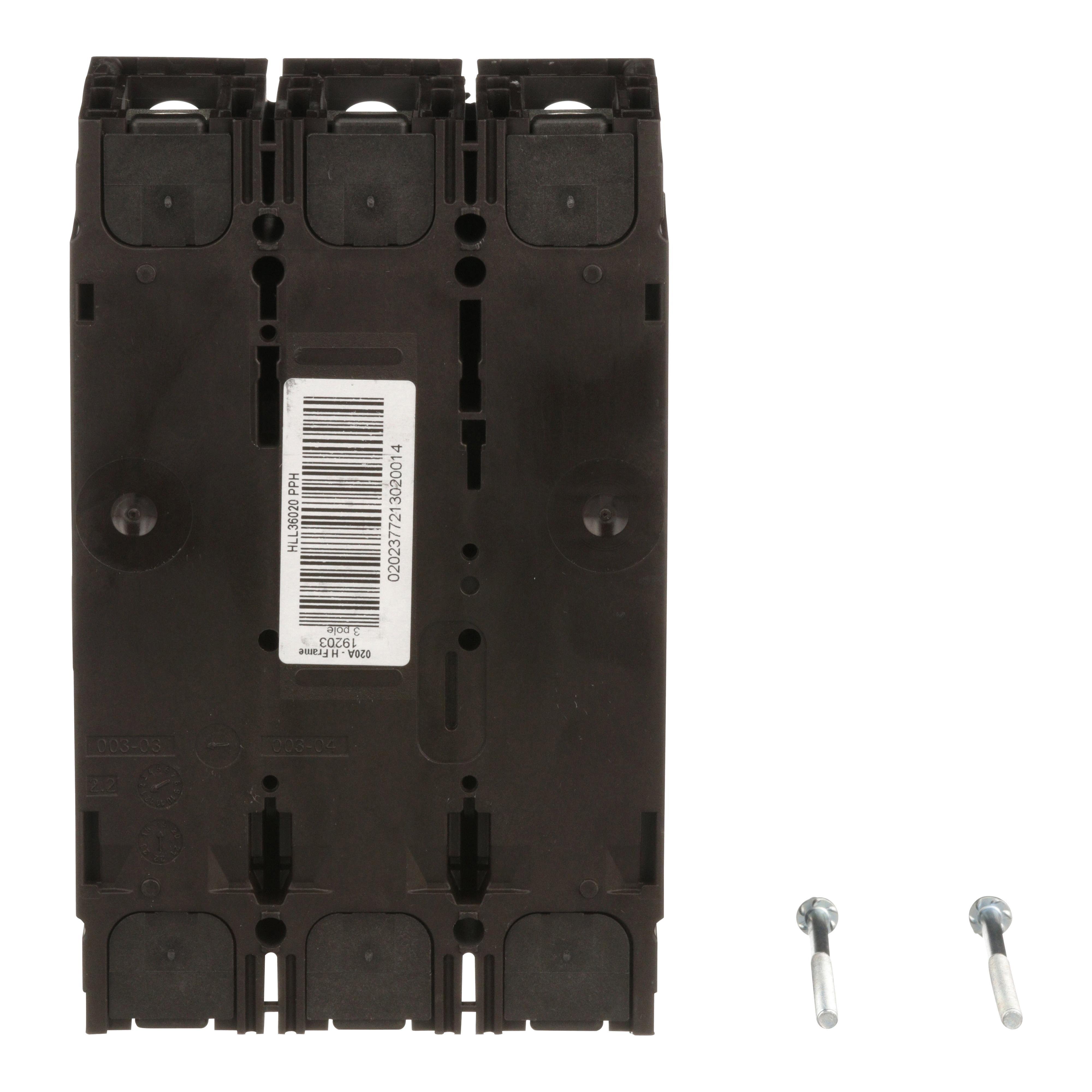 Picture of HLL36020 - Circuit breaker, PowerPacT H, 20A, 3 pole, 600VAC, 50kA, lugs, thermal magnetic, 80%