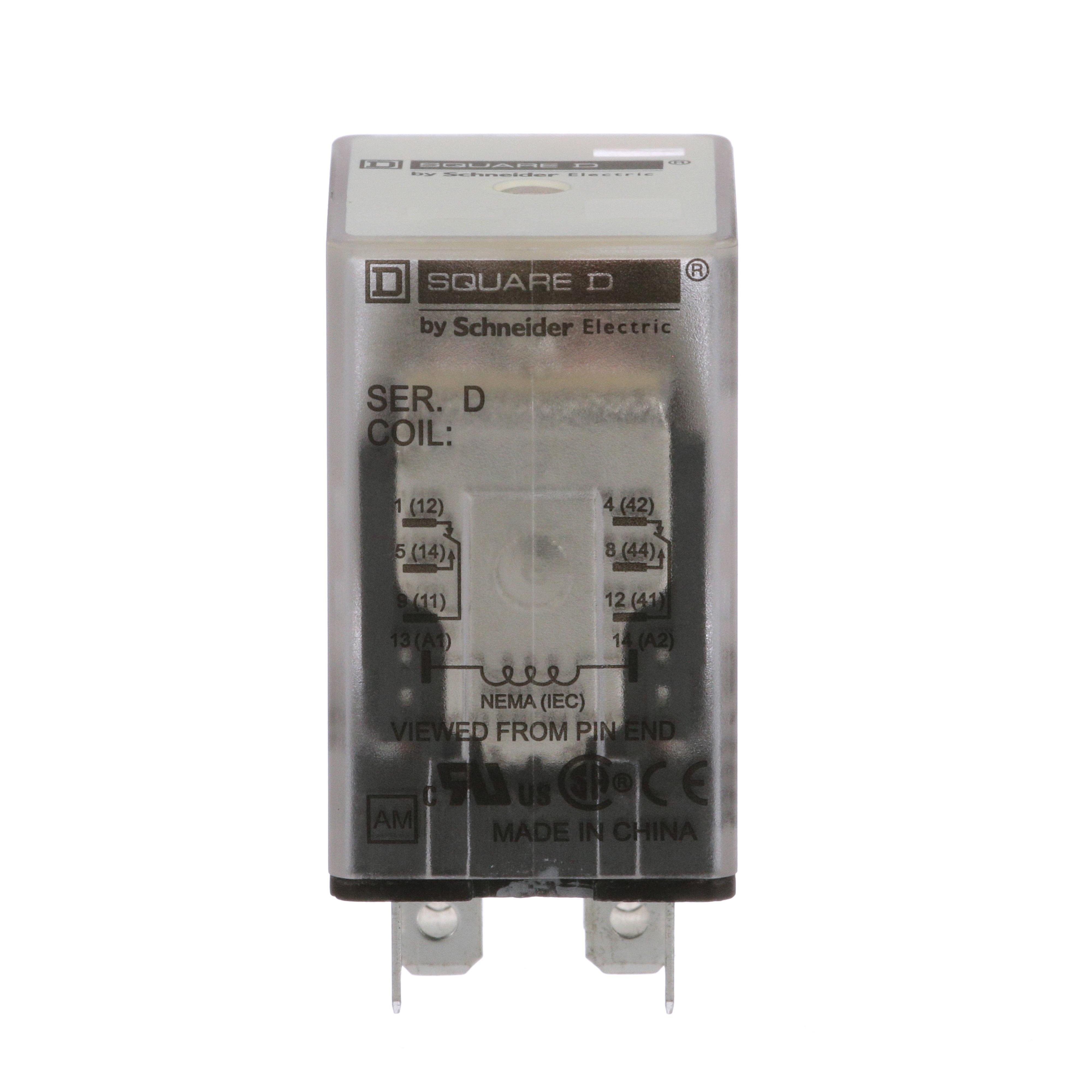 Picture of 8501RSD42V53 - Plug in relay, Type R, miniature, 1 HP at 277 VAC, 15A resistive at 120 VAC, 8 blade, DPDT, 2 NO, 2 NC, 24 VDC coil