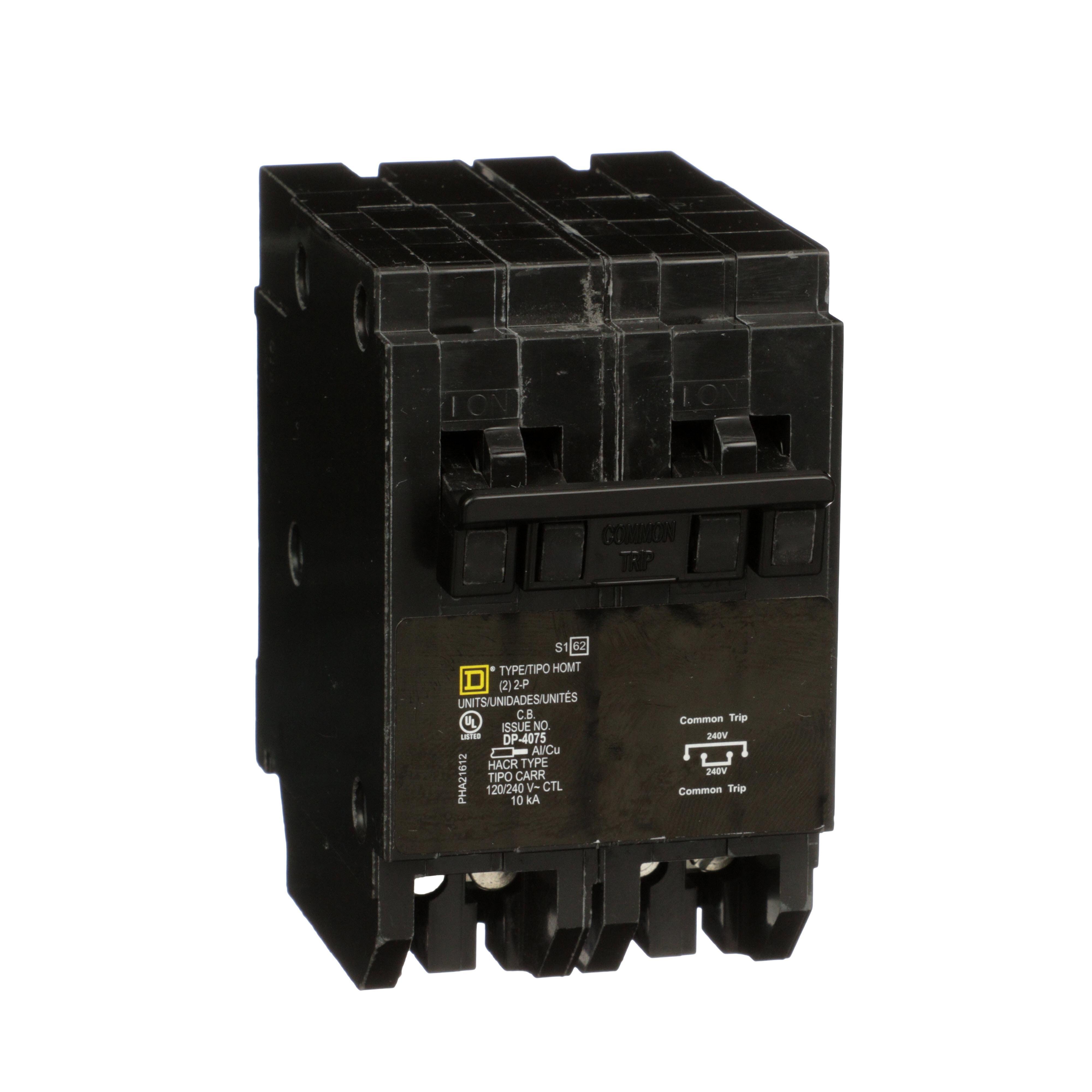 Picture of HOMT230230 - Quad tandem circuit breaker, Homeline, 2 x 2 pole at 30A, 120/240VAC, 10kA AIR, plug in, UL