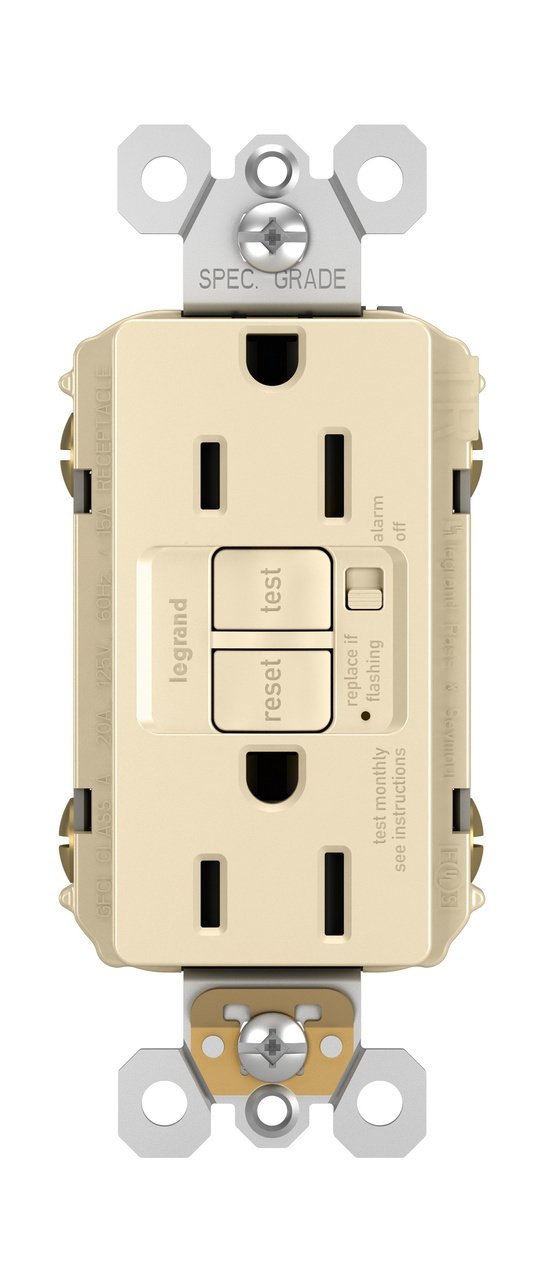 Trademaster Audible Alarm Tamper-Resistant 15A Self-Test Duplex GFCI, Ivory