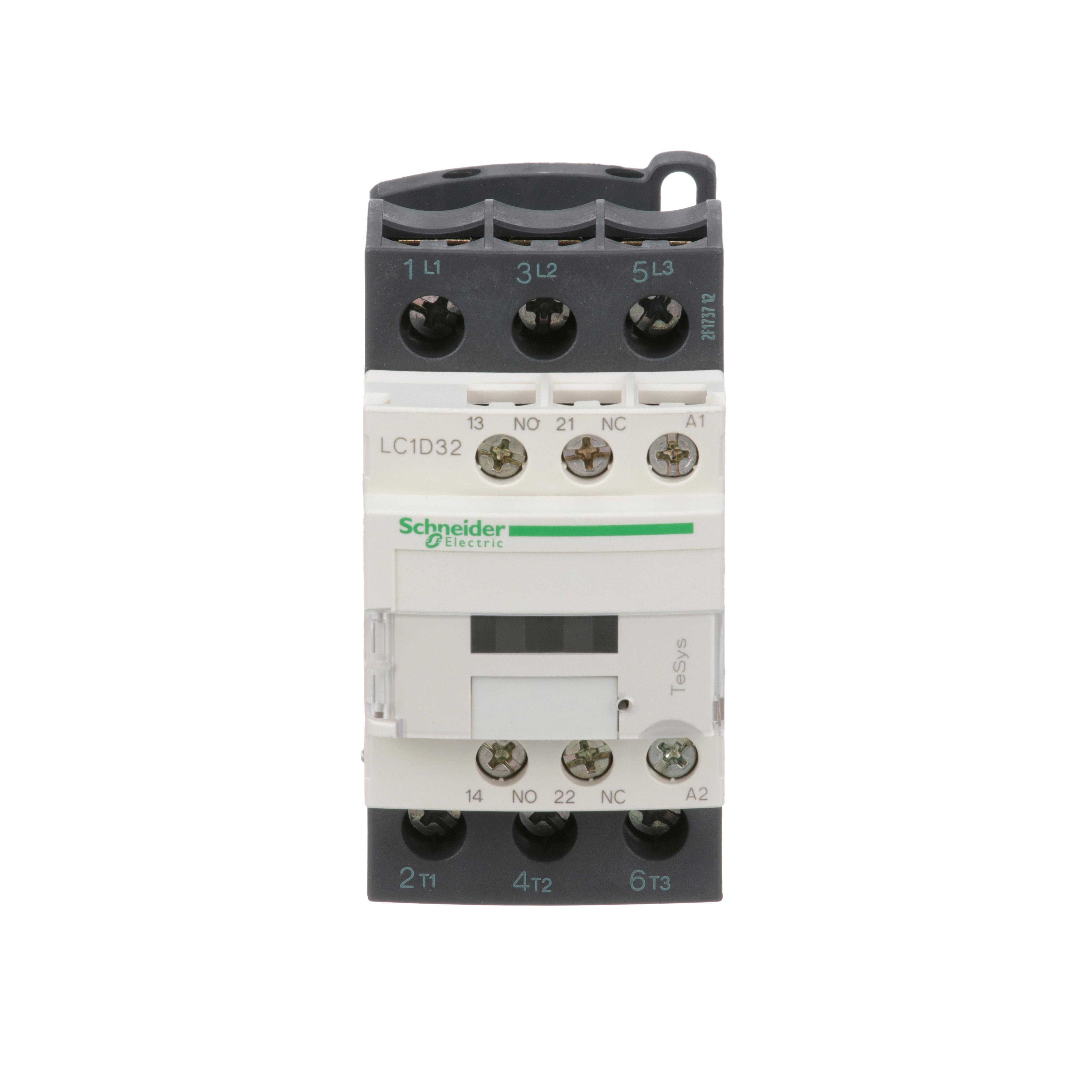 LC1D32G7 - IEC contactor, TeSys Deca, nonreversing, 32A, 20HP at 480VAC, up to 100kA SCCR, 3 phase, 3 NO, 120VAC 50/60Hz coil, open