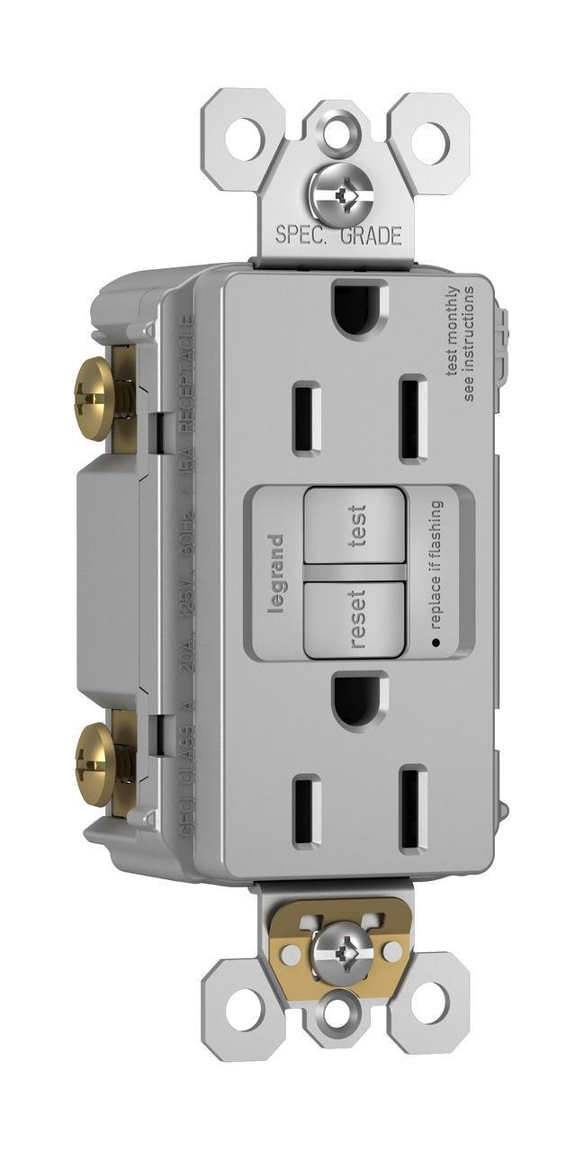 Picture of 1597-TRGRY - radiant® Tamper-Resistant 15A Duplex Self-Test GFCI Receptacles with SafeLock® Protection, Gray