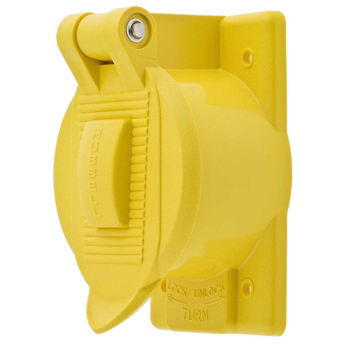 HBL77CM74WO - Wallplates and Boxes, Weatherproof Covers, 1-Gang, 1) 50A Twist-Lock® Opening, Standard Size, Yellow Polycarbonate