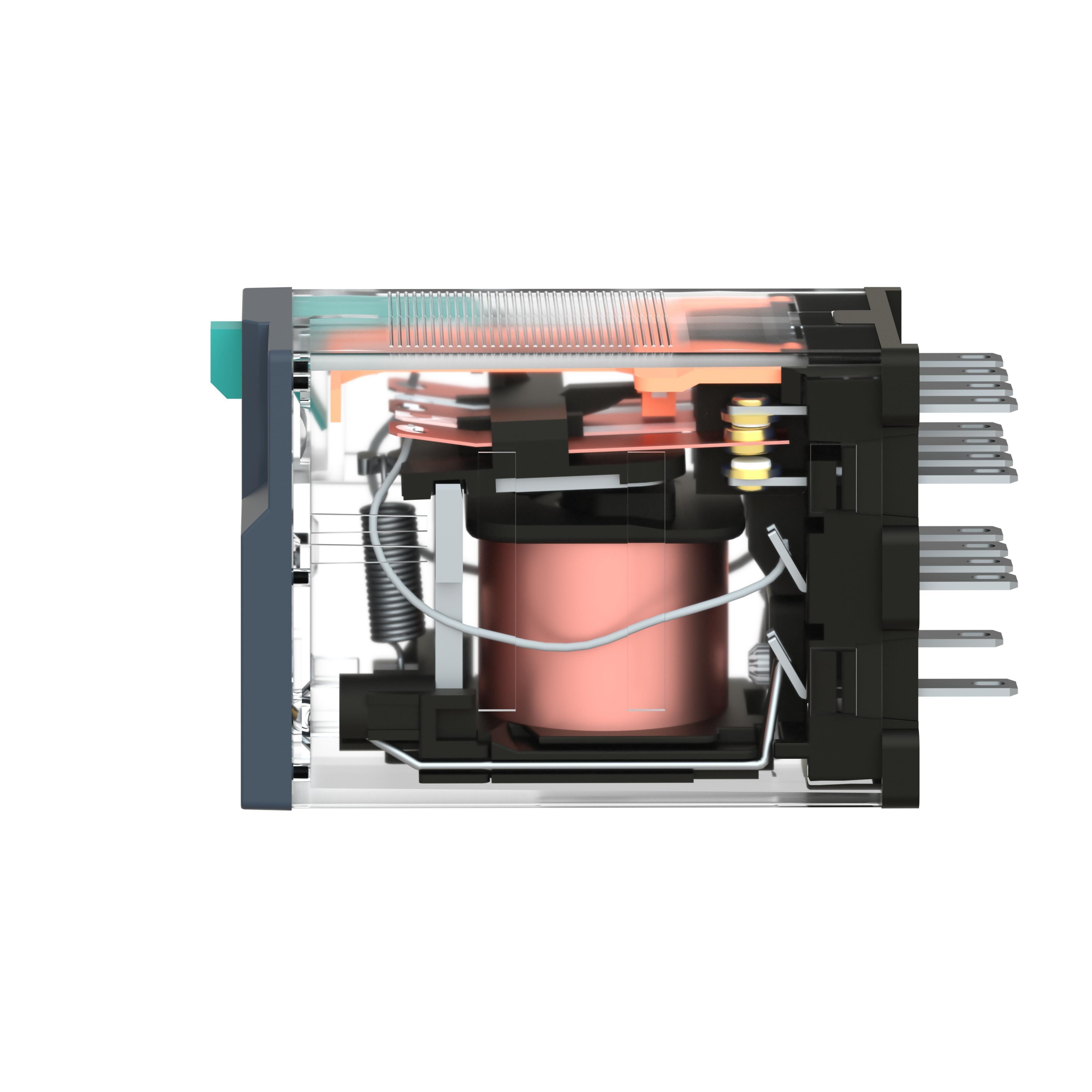 Picture of RXM4GB2BD - miniature plug in relay, Harmony Electromechanical Relays, 3A, 4CO, with LED, lockable test but to n, 24V DC