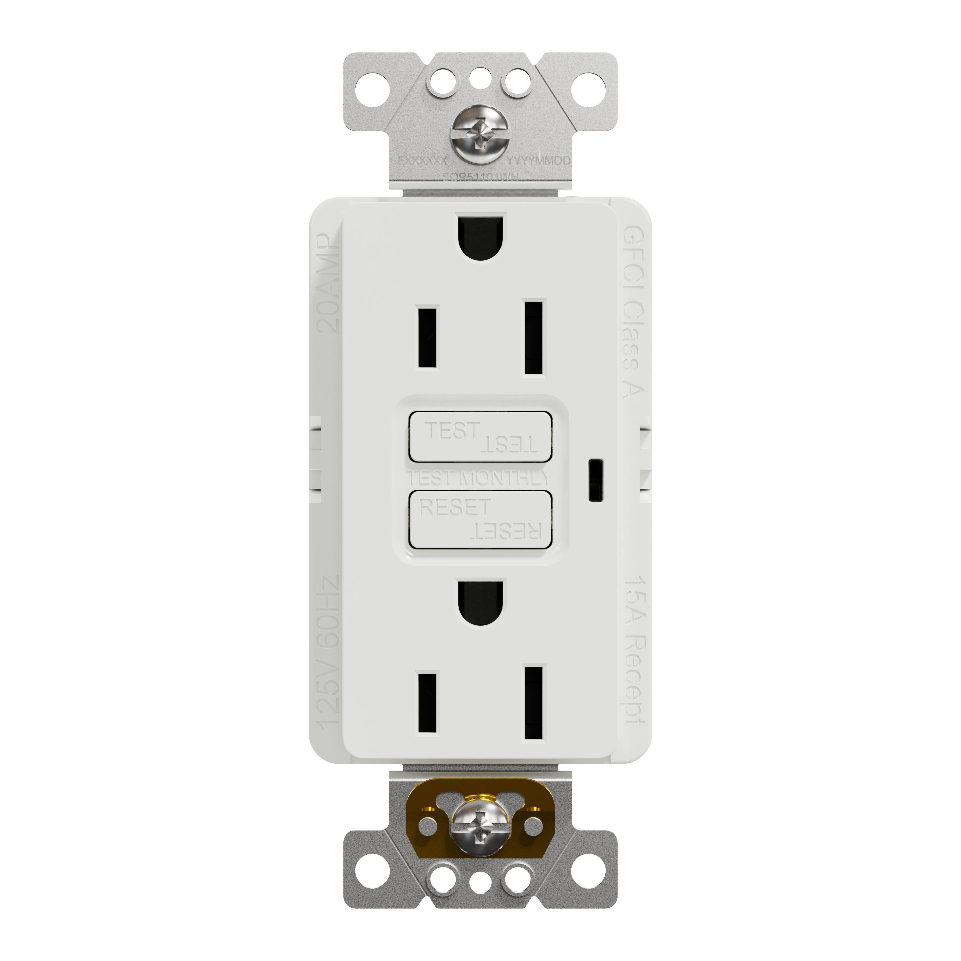 SQR51101WH - Socket-outlet, X Series, 15A, decorator, GFCI, tamper resistant, residential, white, matte finish