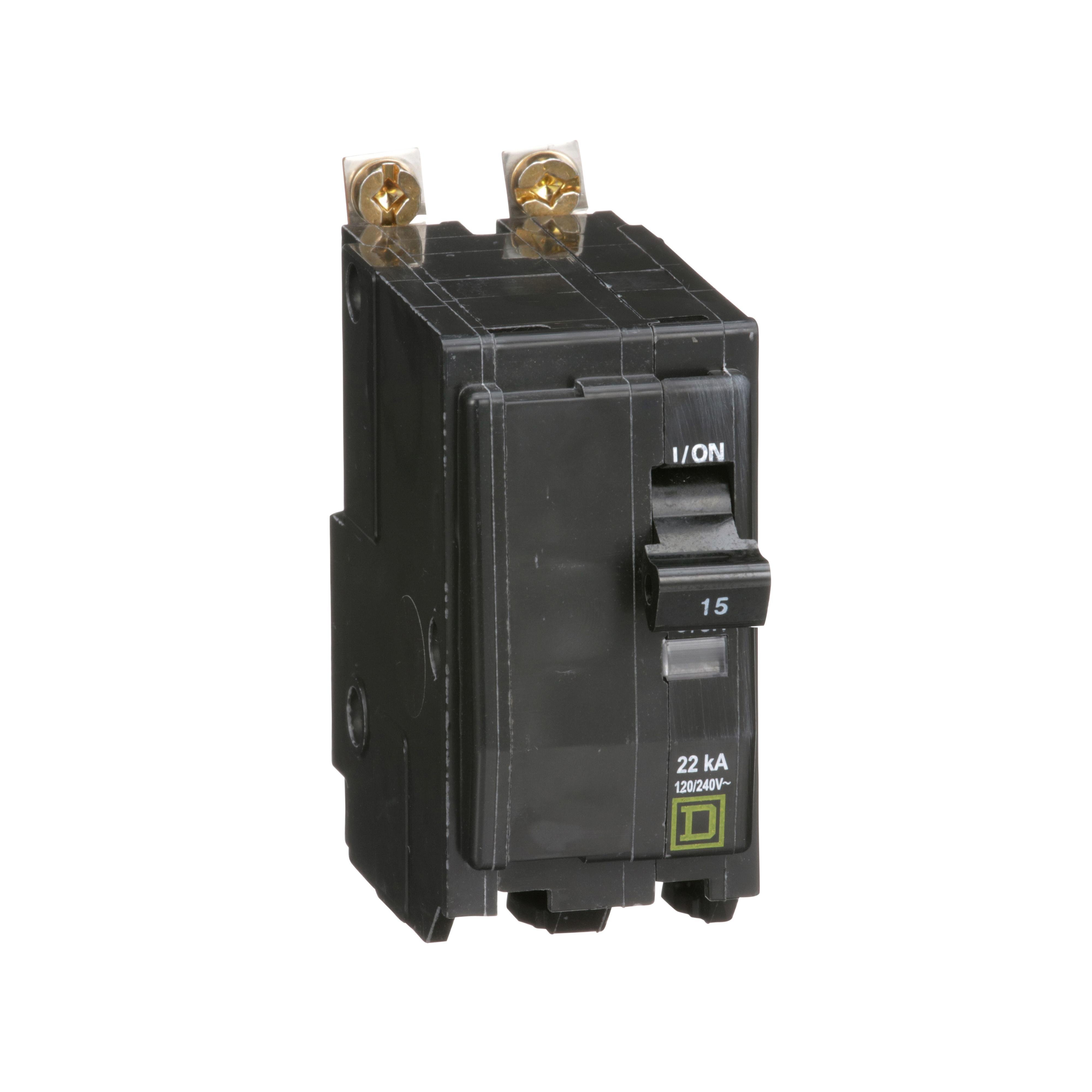 Picture of QOB215VH - Mini circuit breaker, QO, 15A, 2 pole, 120/240VAC, 22kA, bolt on
