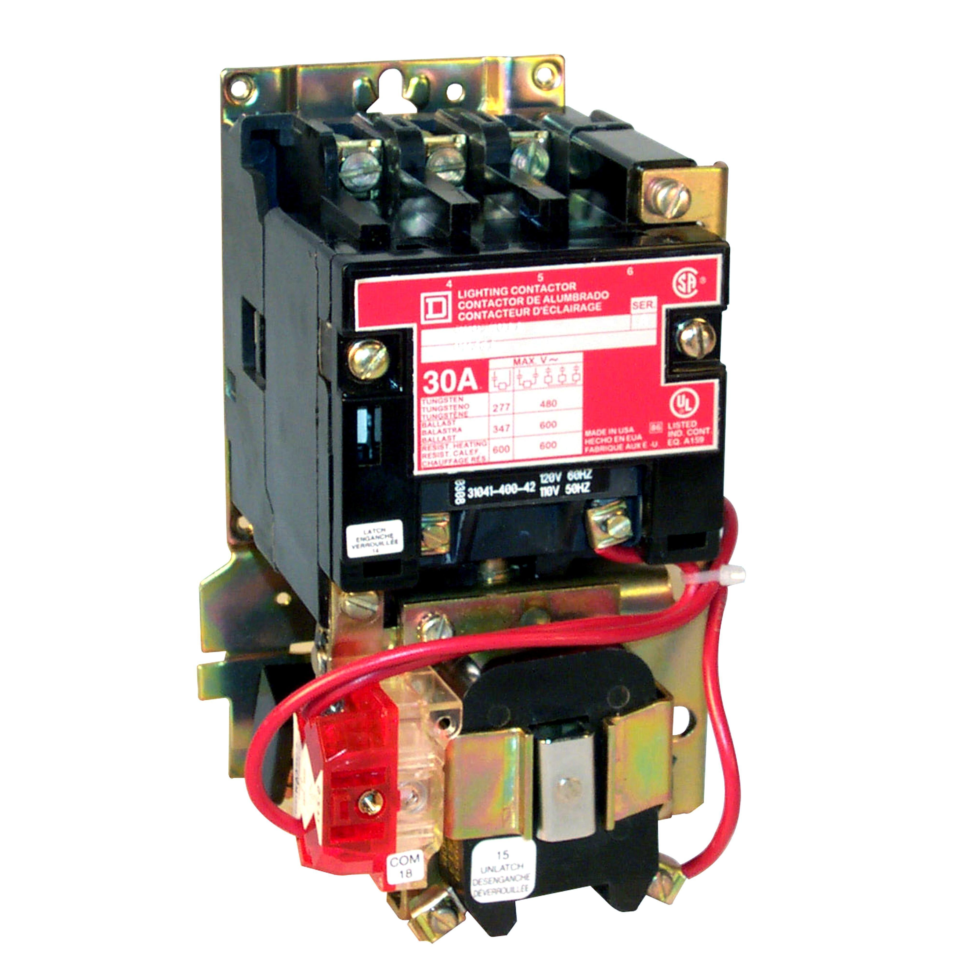 8903SMO11V02 - Contactor, Type S, multipole lighting, mechanically held, 30A, 3 pole, 110/120VAC 50/60Hz coil, open style [TAA]