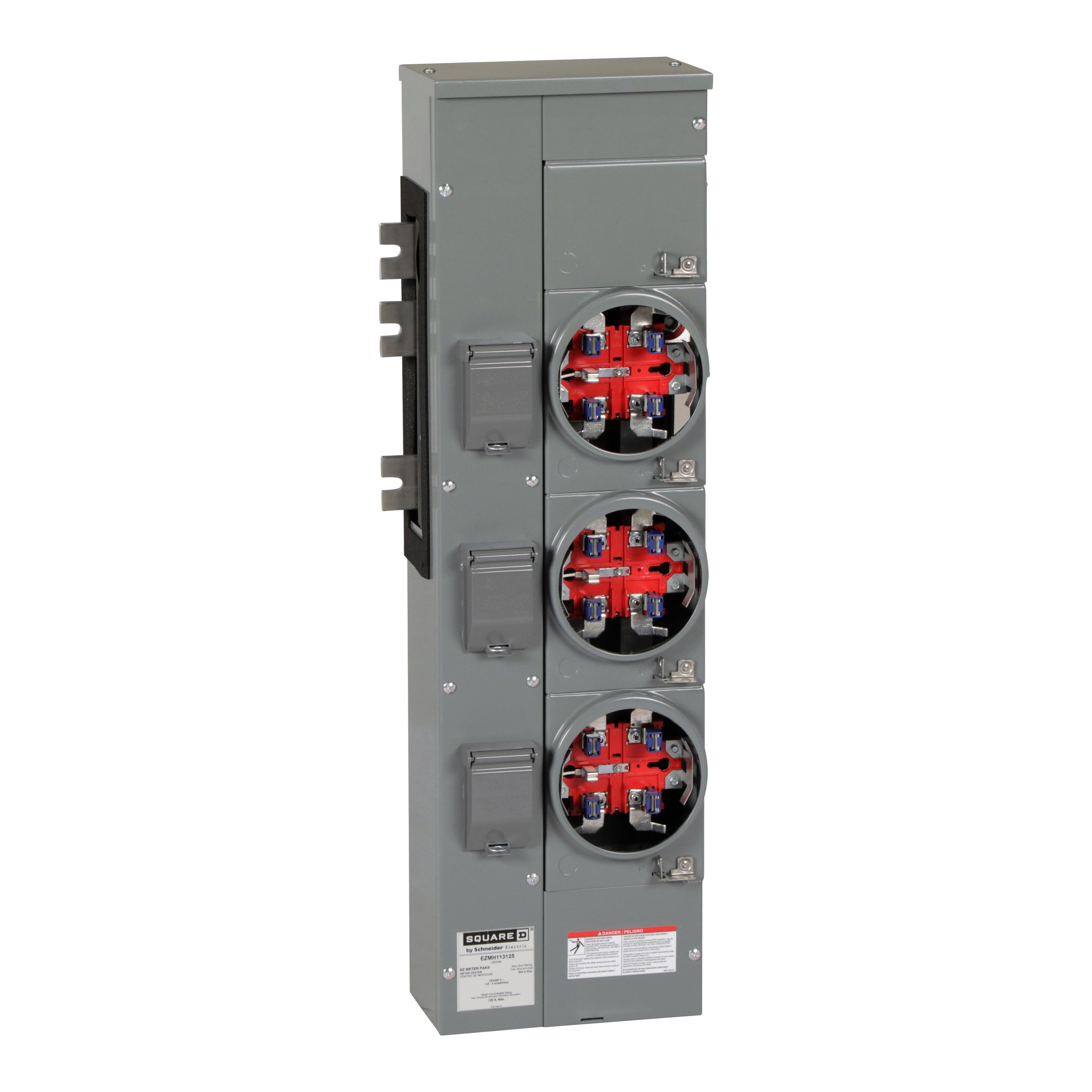 EZMH113125 - Branch unit, EZ Meter-Pak, 125A, 3 x 5 jaw sockets, 120/240VAC, horn bypass, ringless, 800A Al busbar