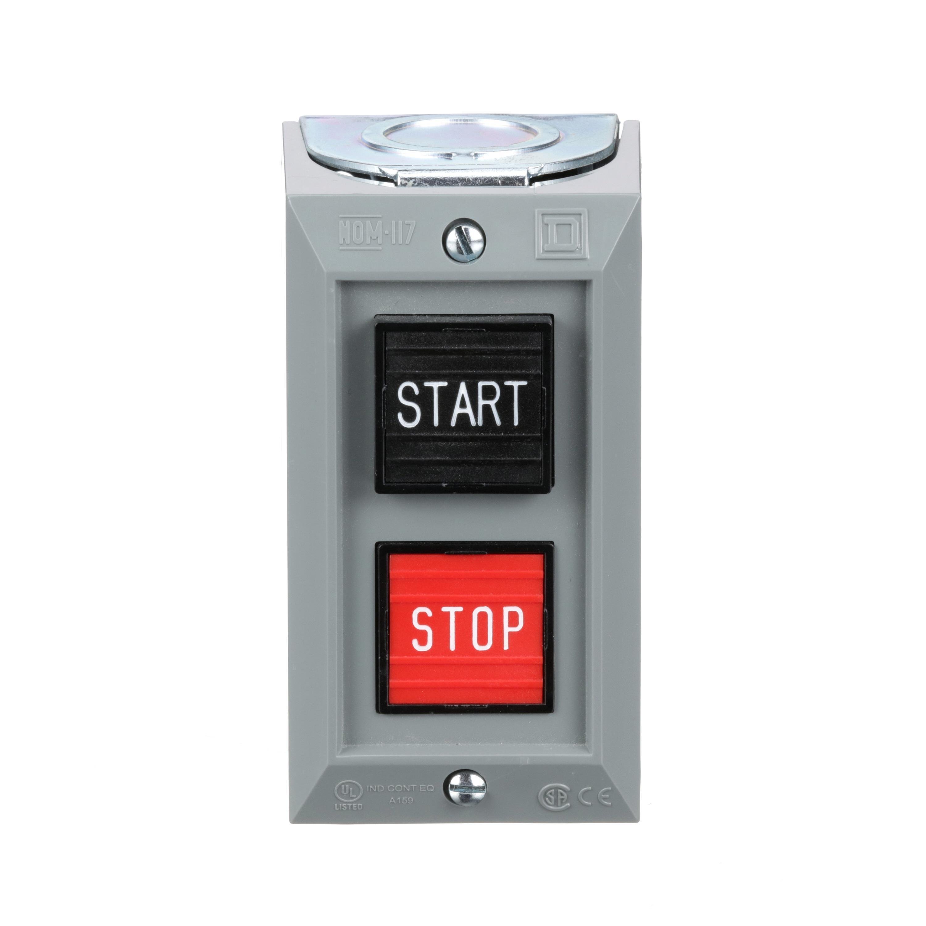 9001BG215 - Complete control station, Harmony 9001B, 2 push buttons START/STOP, interlocked contact, 5A, 600V AC, 2NO, NEMA 1