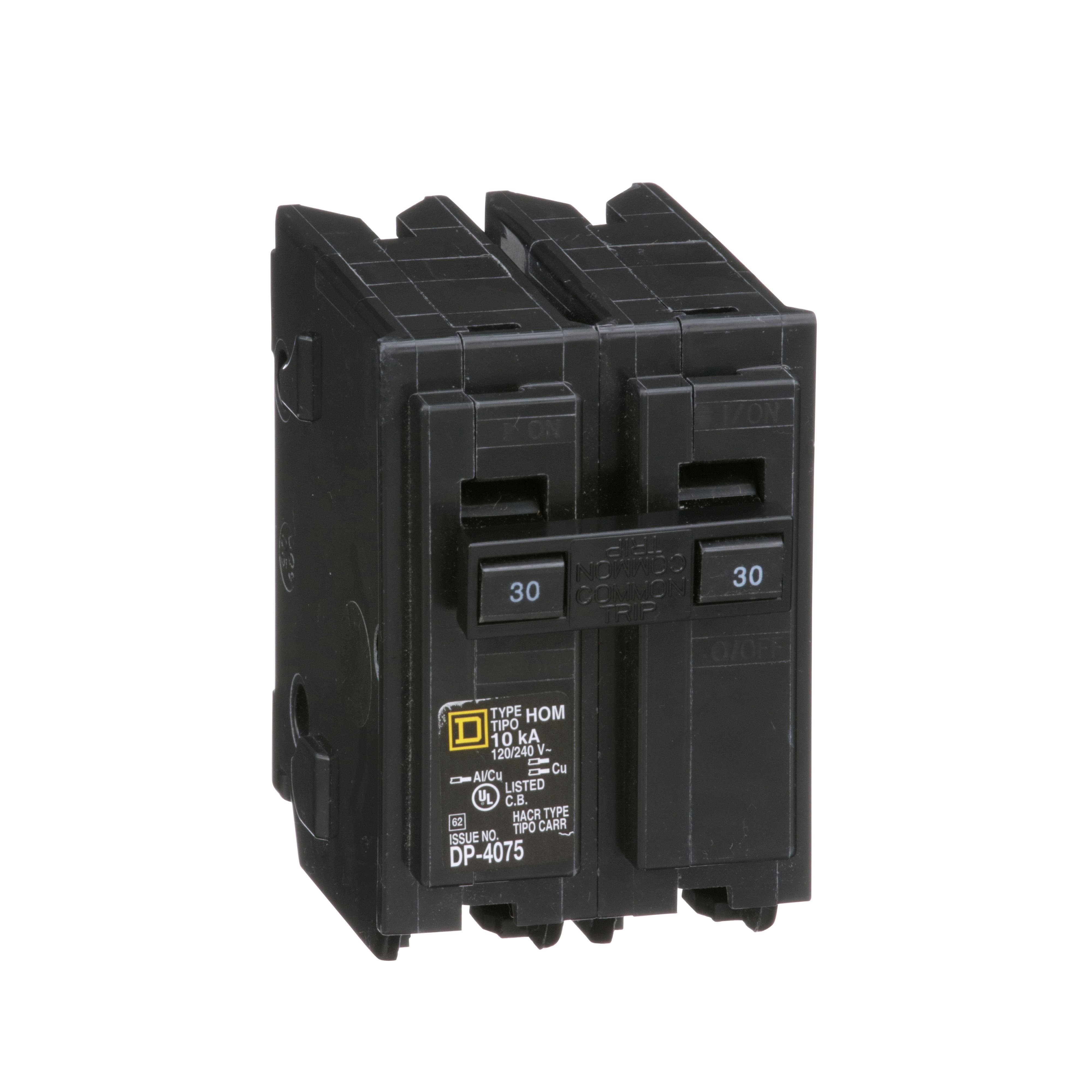 Picture of HOM230 - Mini circuit breaker, Homeline, 30A, 2 pole, 120/240VAC, 10kA AIR, standard type, plug in, UL
