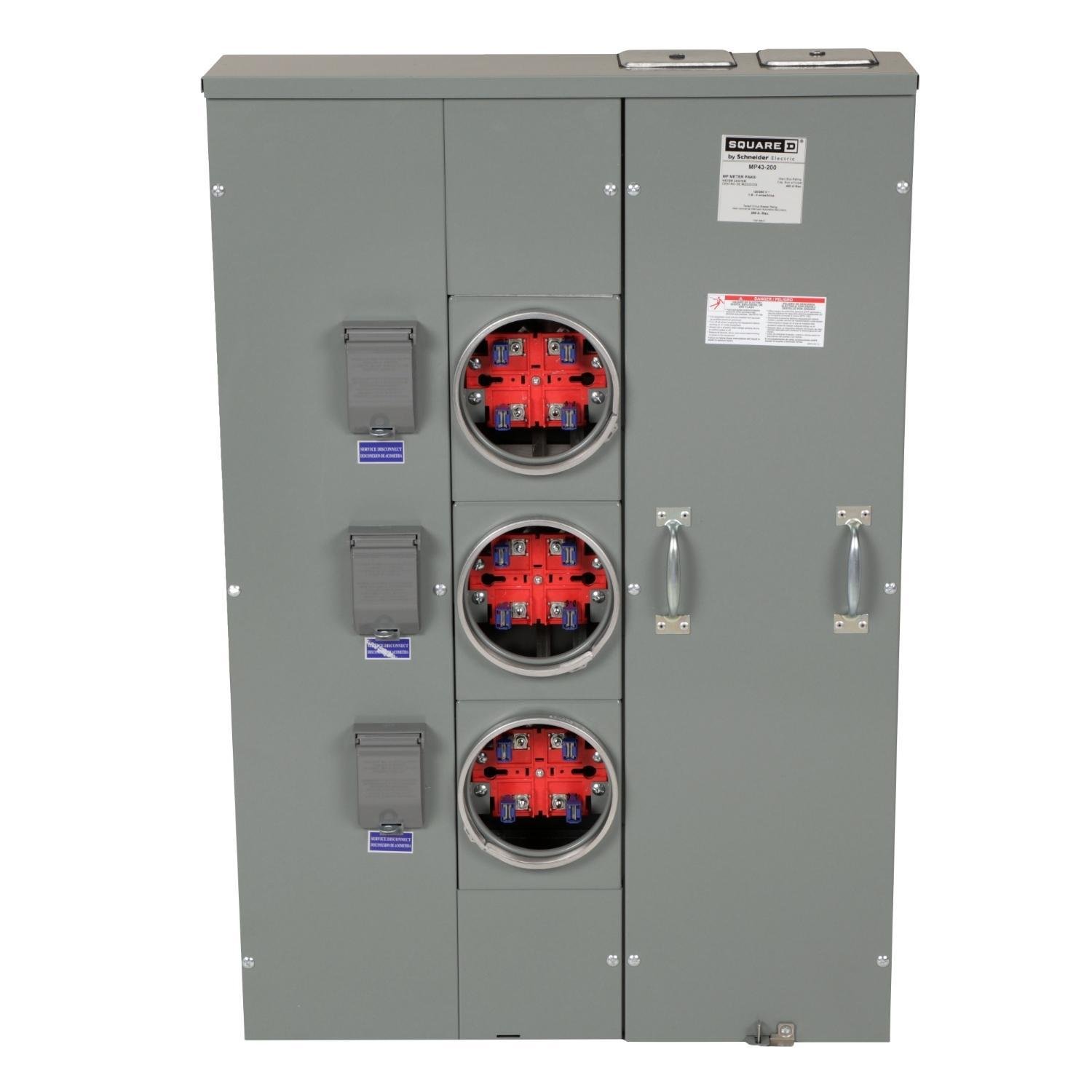 Picture of MP43200 - Meter center, MP Meter-Pak, 3 sockets, no bypass, 4 jaws, 400A bus, 200A max breaker rating, ringed