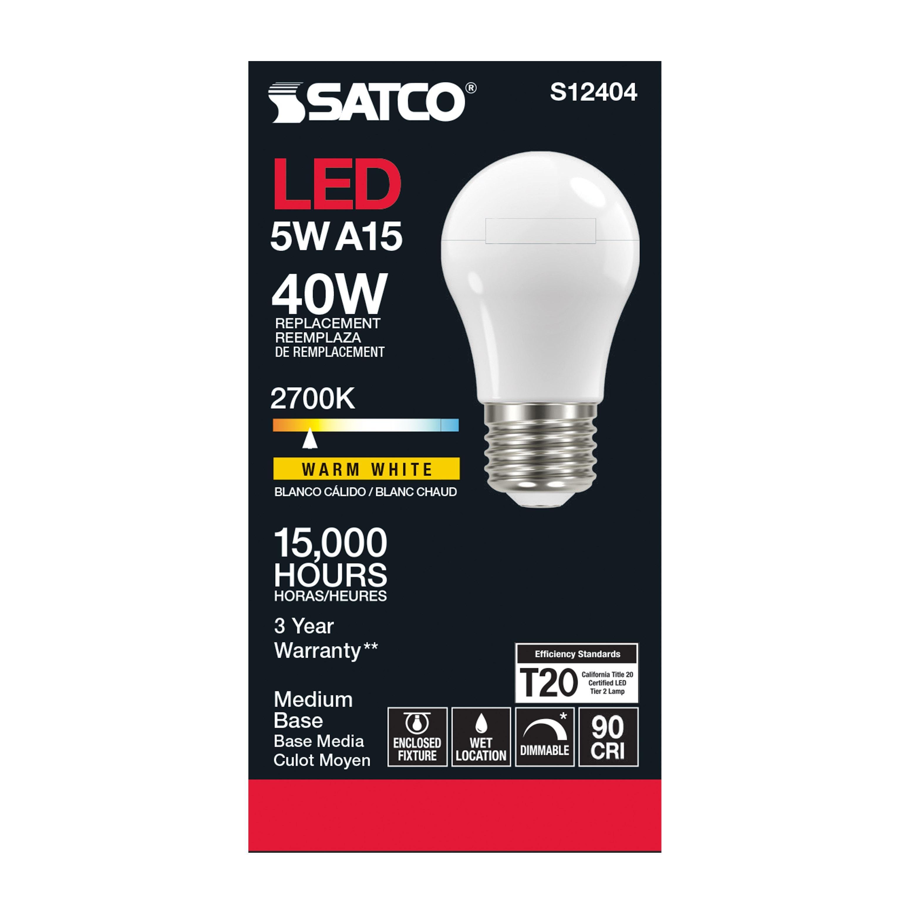 Picture of S12404 - 5 Watt LED A15 - Soft White - 2700K - Medium base - 90 CRI - 120 Volt