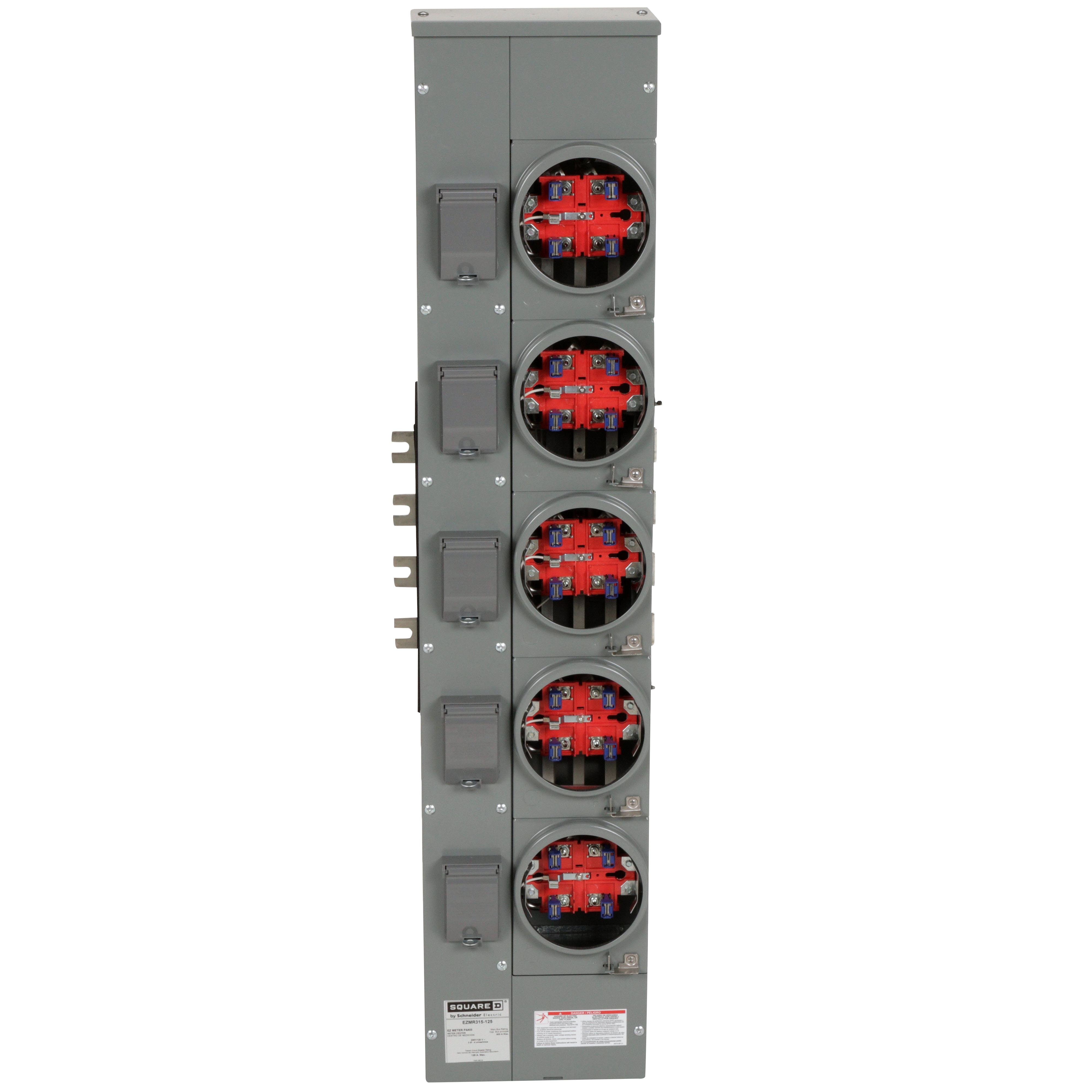 Picture of EZMR315125 - Branch unit, EZ Meter-Pak, 125A, 5 x 5 jaw sockets, 208Y/120VAC, no bypass, ringless, 800A Al busbar