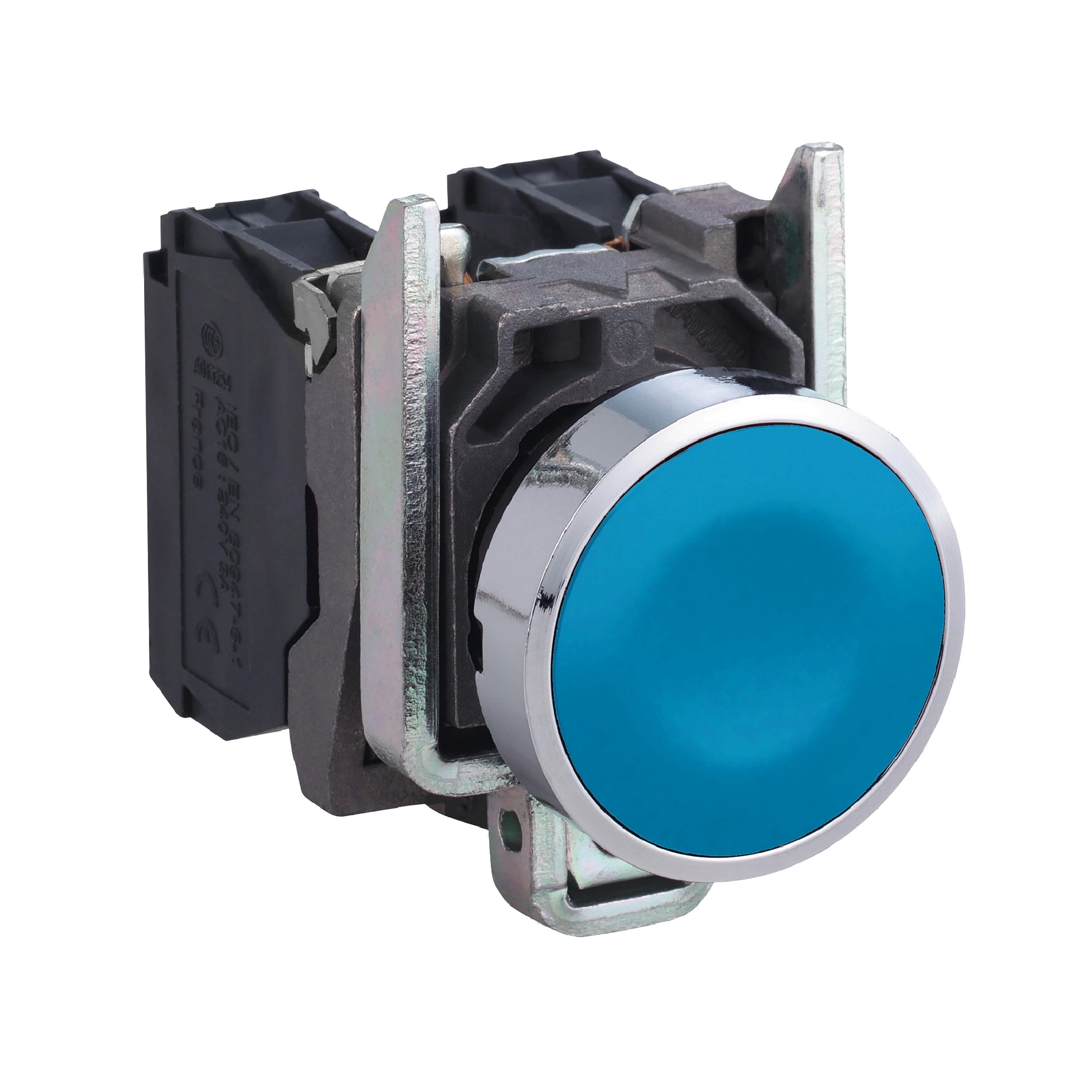 Picture of XB4BA61 - Push button, Harmony XB4, metal, flush, blue, 22mm, spring return, unmarked, 1NO