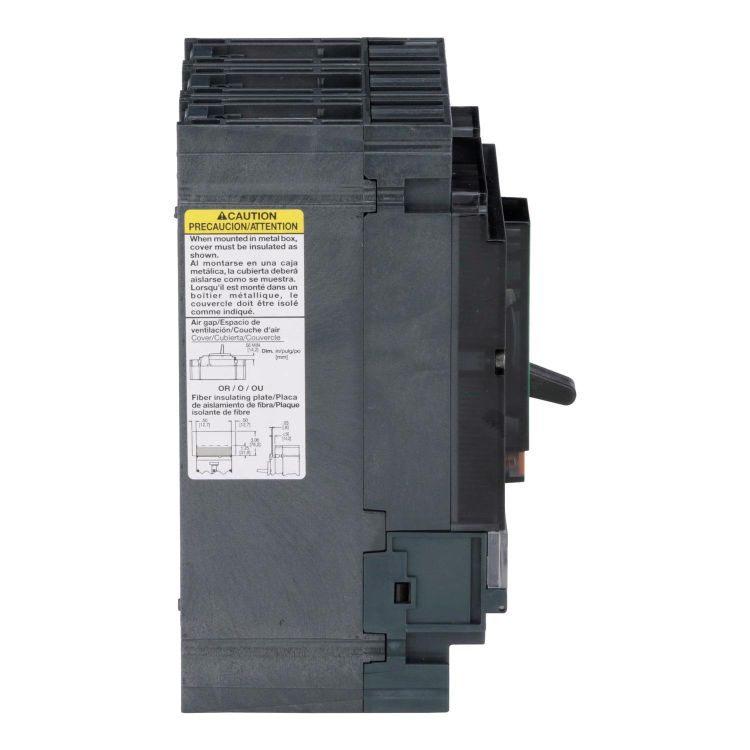 Picture of HGL36100U31X - Circuit breaker, PowerPacT H, 100A, 3 pole, 600VAC, 18kA, lugs, Micrologic 3.2, 80%